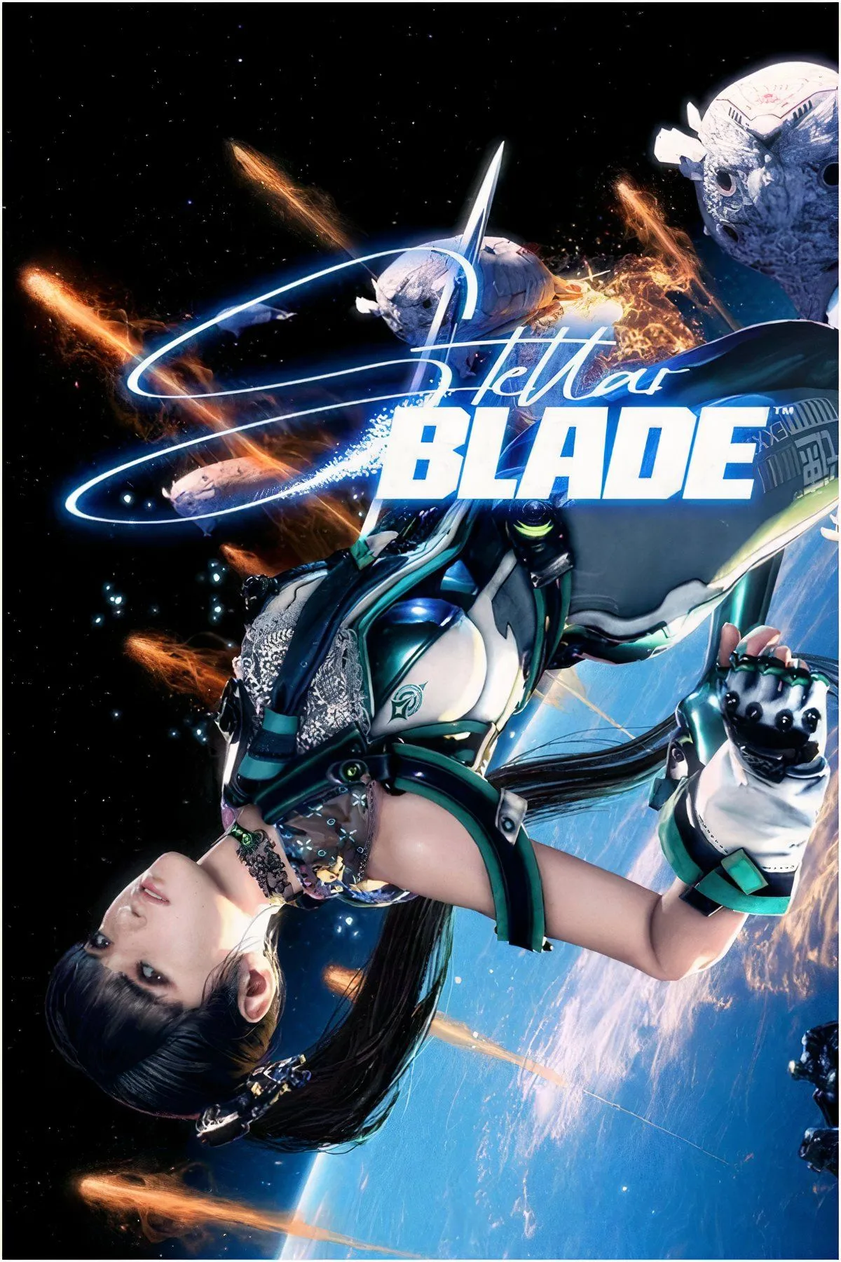 Nhân vật Eve, nữ chiến binh chính trong game Stellar Blade, với vũ khí cận chiến sẵn sàng chiến đấu
