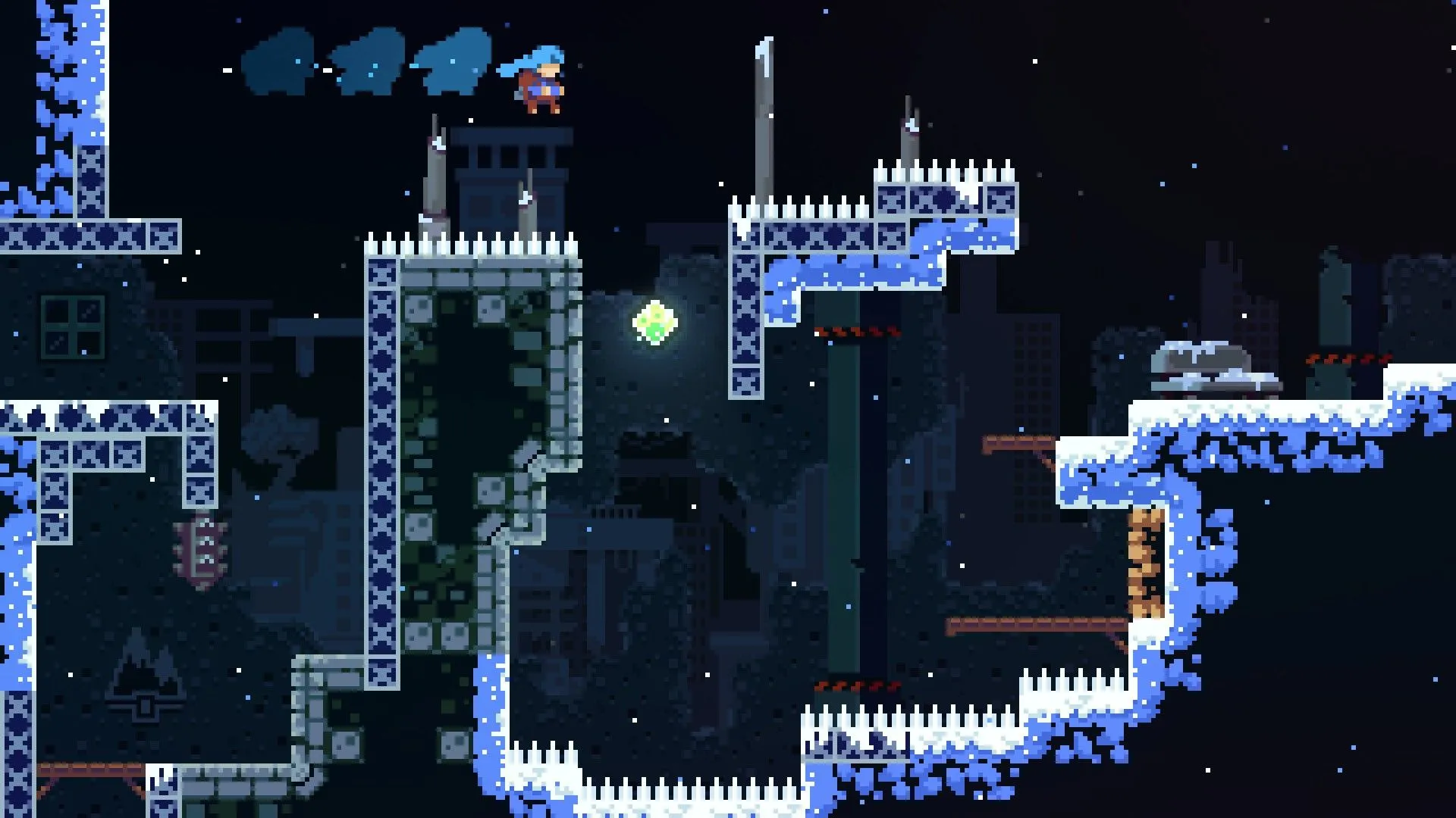 Nhân vật Madeline đang lướt qua những chông gai trong tựa game platformer Celeste.