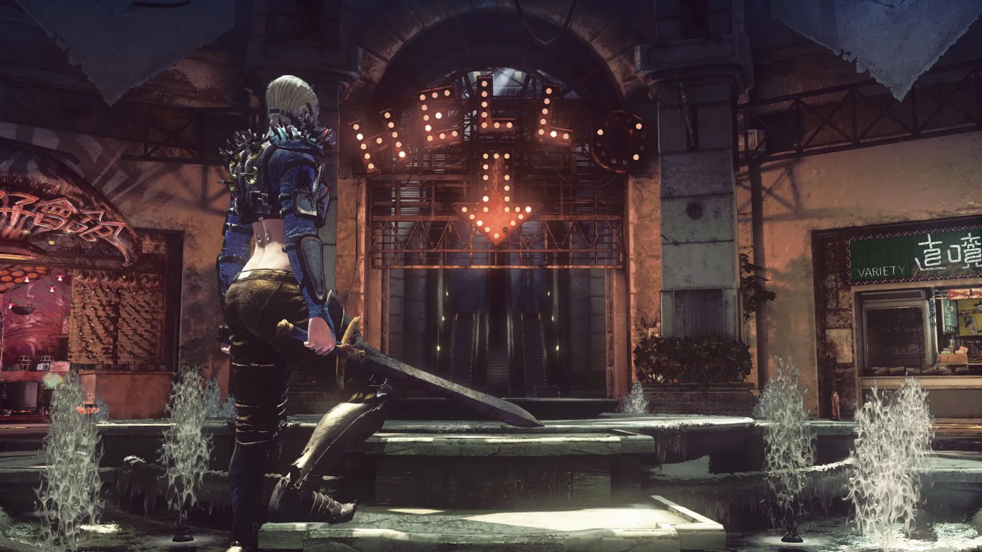 Nhân vật trong game LET IT DIE với vẻ ngoài kỳ dị, khung cảnh hậu tận thế, thể hiện phong cách của tựa game Soulslike miễn phí.