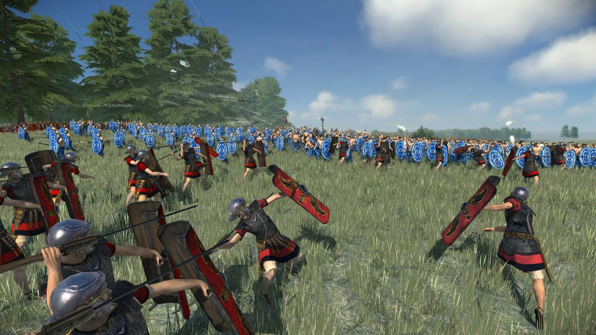 Những người lính La Mã đang giao chiến với một đội quân khác trong Total War: Rome Remastered, minh họa cho các trận chiến quy mô lớn của game.