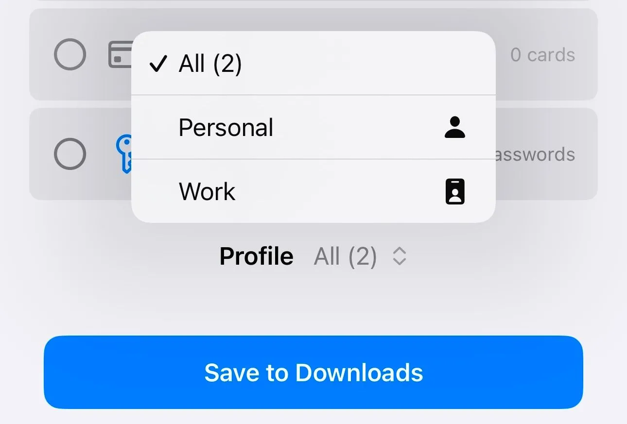 Nút &quot;Lưu vào Tải về&quot; trong công cụ xuất dữ liệu Safari trên iPhone.