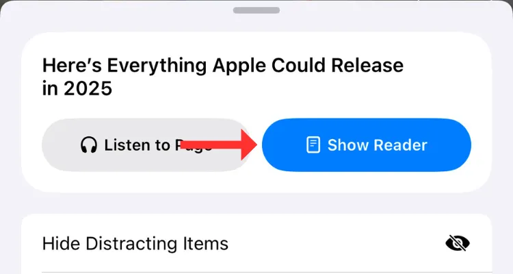 Nút Show Reader trên Safari