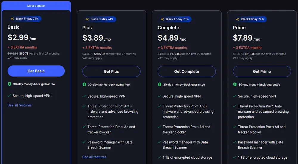 So sánh các gói giá NordVPN khi đăng ký 2 năm với ưu đãi miễn phí 3 tháng