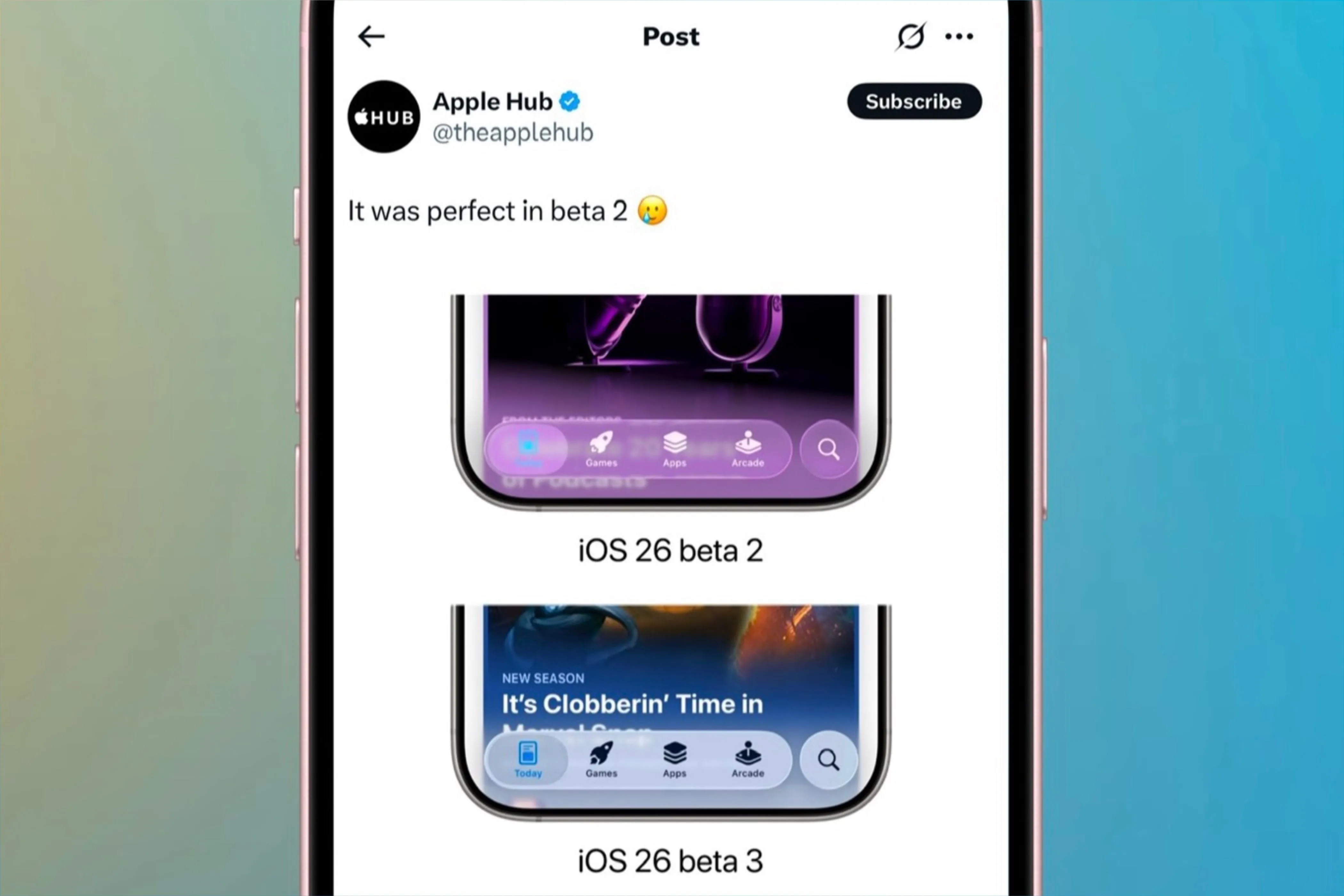 So sánh hiệu ứng Liquid Glass giữa beta 2 và beta 3 trên iOS 26