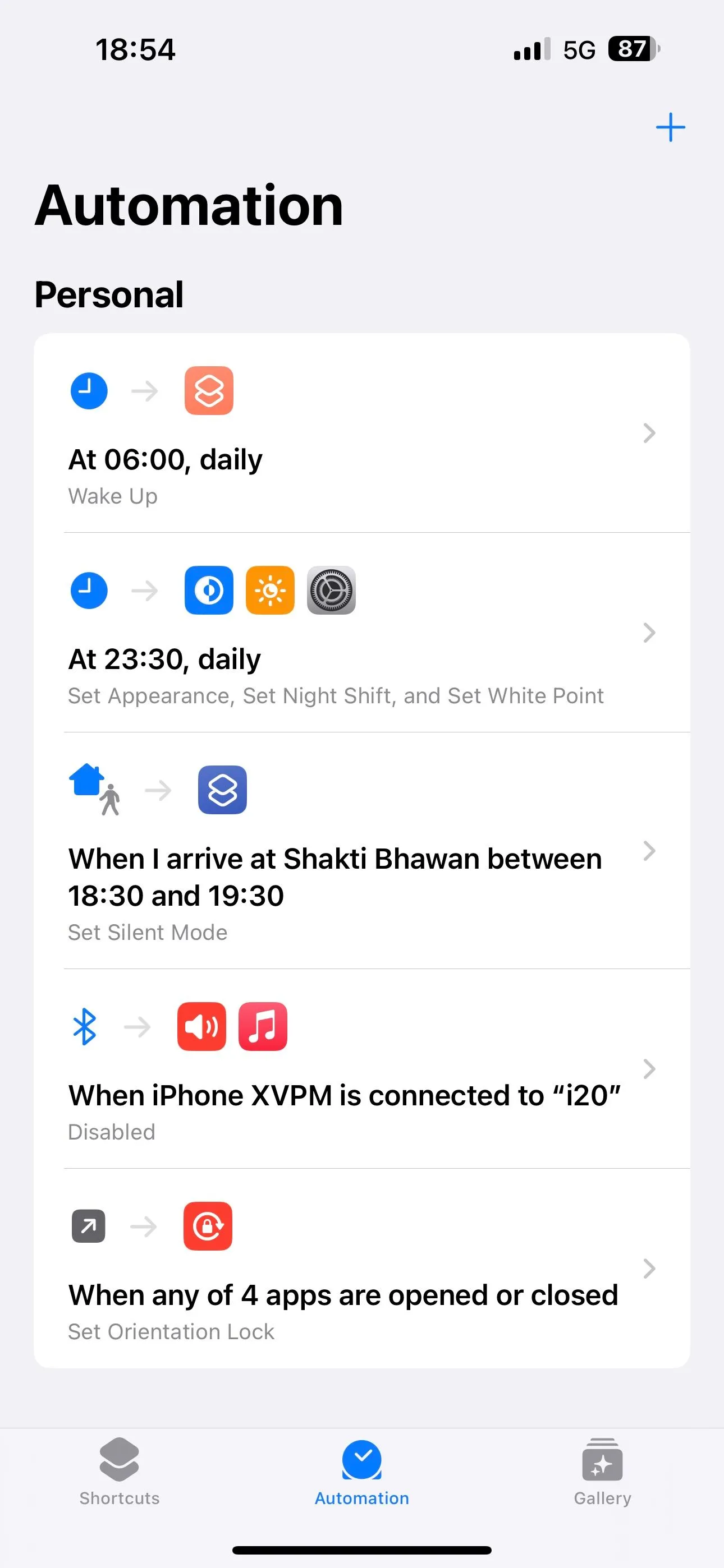 Tab Tự động hóa (Automation) trong ứng dụng Phím tắt (Shortcuts) trên iOS.