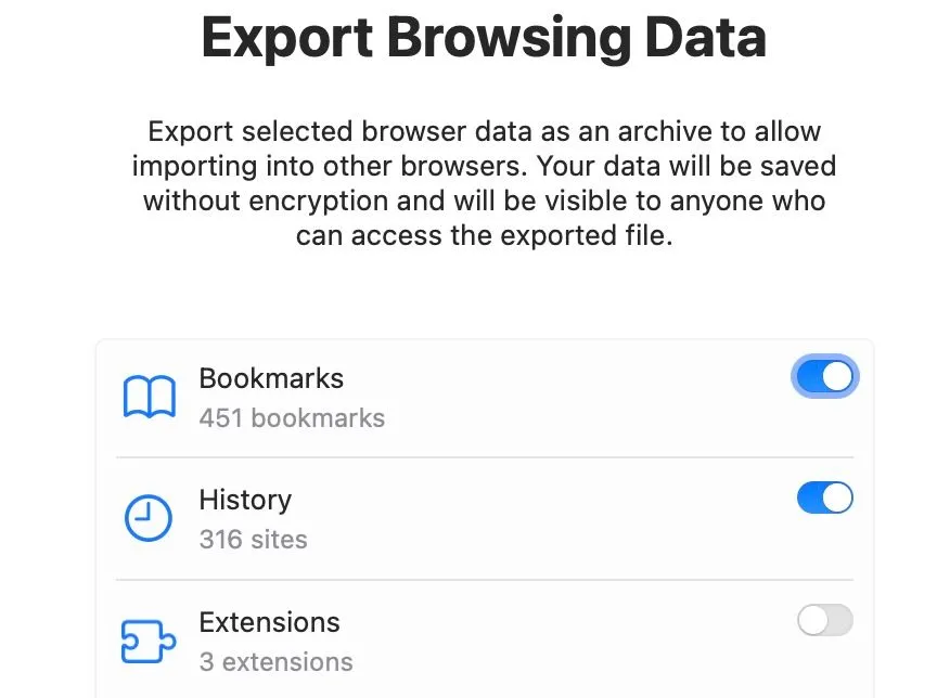 Tắt các loại dữ liệu không muốn xuất từ Safari trên máy Mac.