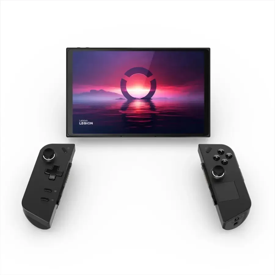 Thiết bị chơi game PC cầm tay Lenovo Legion Go với màn hình lớn và tay cầm có thể tháo rời.