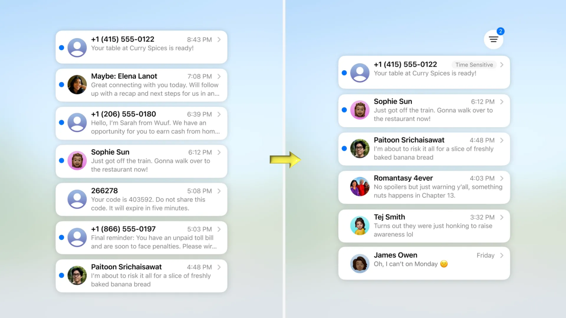 Tính năng lọc tin nhắn từ người gửi không xác định trong Messages trên iOS 26, giúp người dùng dễ dàng quản lý và loại bỏ thư rác khỏi hộp thư chính.