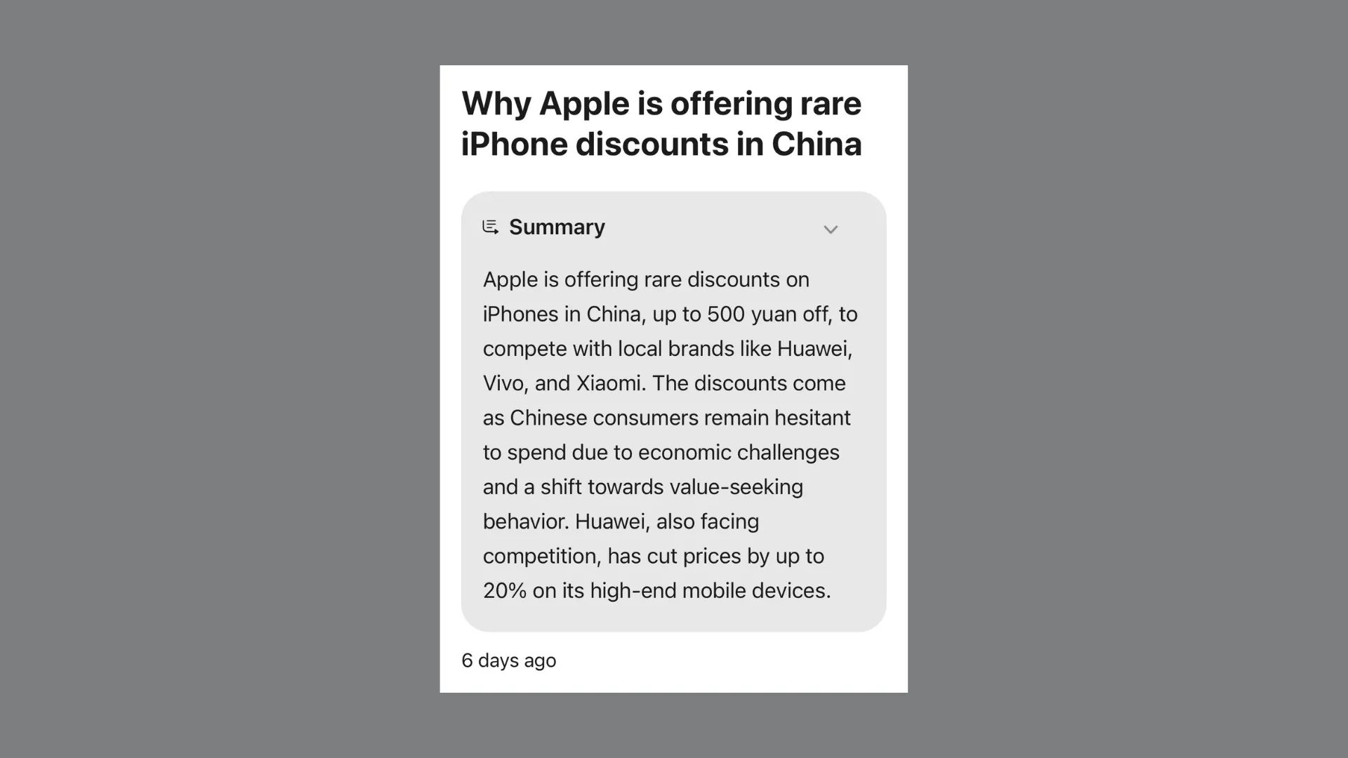 Tính năng Webpage Summaries hoạt động trên bài báo BBC