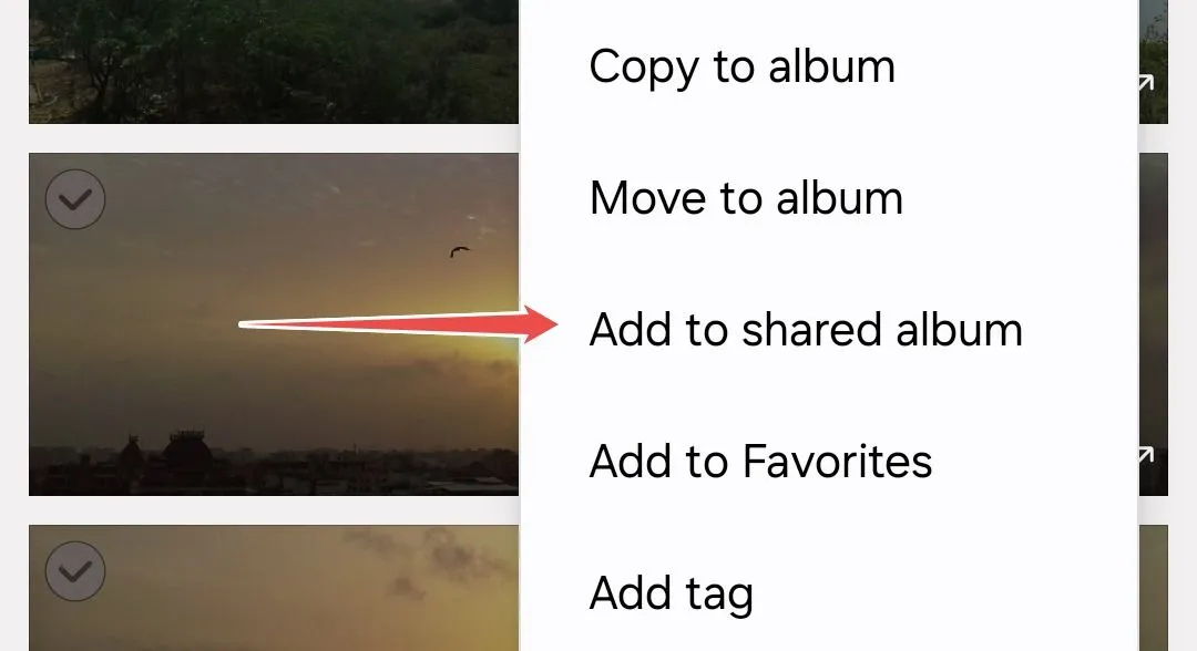Tùy chọn &quot;Thêm vào album được chia sẻ&quot; trong ứng dụng Thư viện Samsung