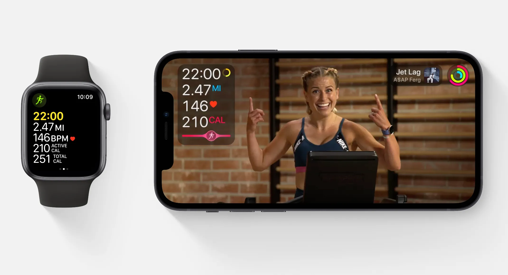 Ứng dụng Apple Fitness+ hiển thị trên Apple Watch và iPhone
