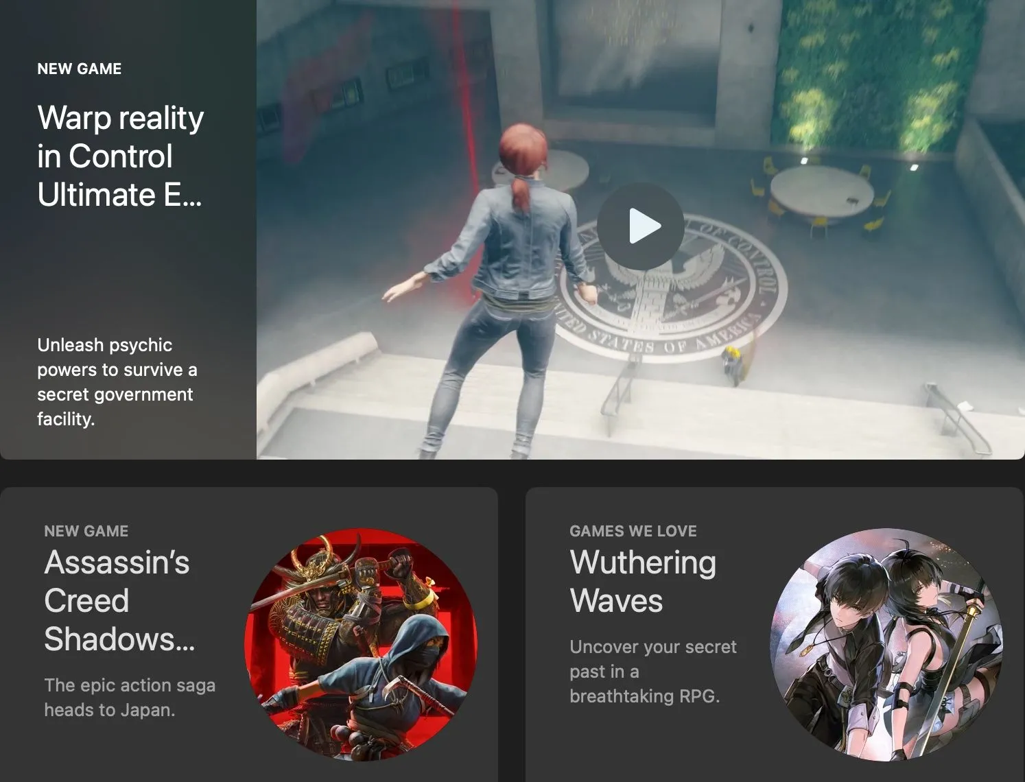 Ảnh chụp màn hình App Store hiển thị thông báo về việc phát hành phiên bản macOS của tựa game Control, minh chứng cho sự chậm trễ của game AAA.