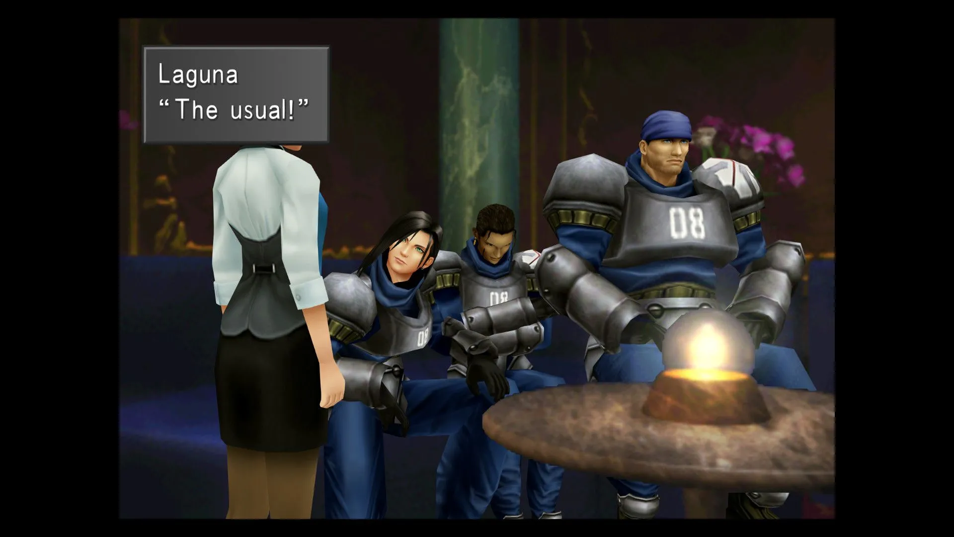 Ảnh chụp màn hình Final Fantasy VIII Remastered với sự không đồng bộ giữa mô hình nhân vật và phông nền