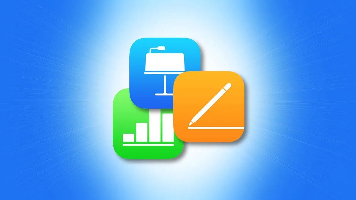 Ba biểu tượng ứng dụng iWork của Apple: Pages, Numbers và Keynote, bộ ứng dụng văn phòng.