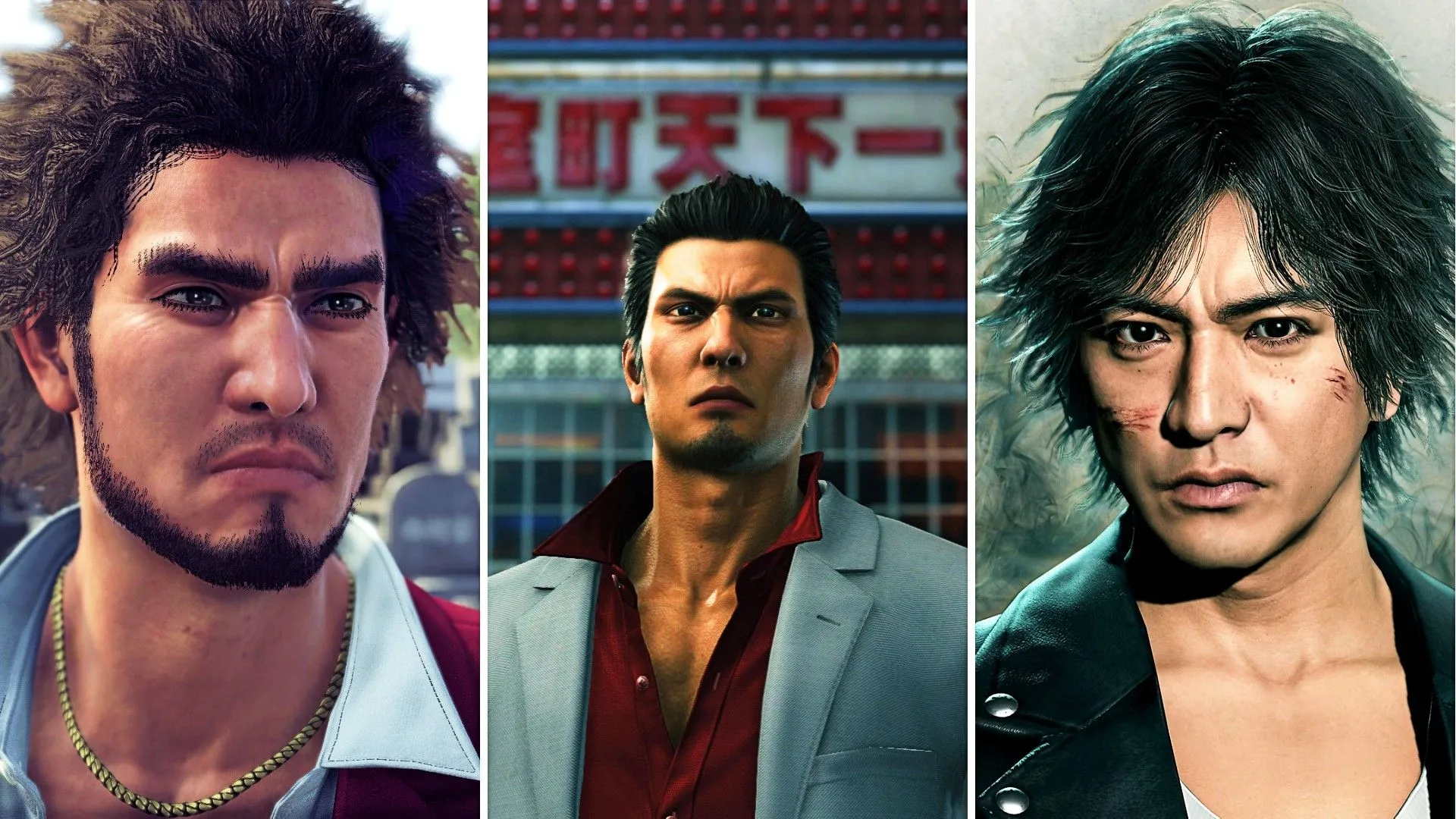 Ba nhân vật chính của vũ trụ Yakuza: Ichiban Kasuga, Kazuma Kiryu và Takayuki Yagami