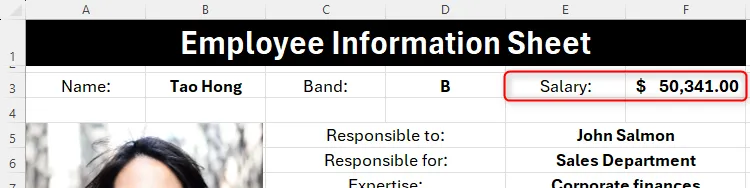 Bảng thông tin nhân viên trong Excel, với cột lương nhân viên được đánh dấu