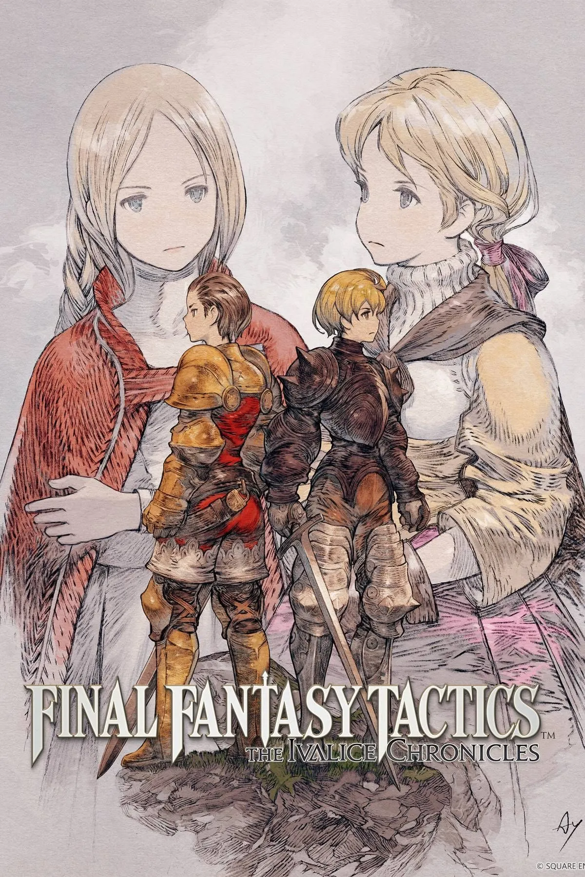 Bìa game Final Fantasy Tactics: The Ivalice Chronicles, thể hiện bối cảnh chiến tranh và ma thuật