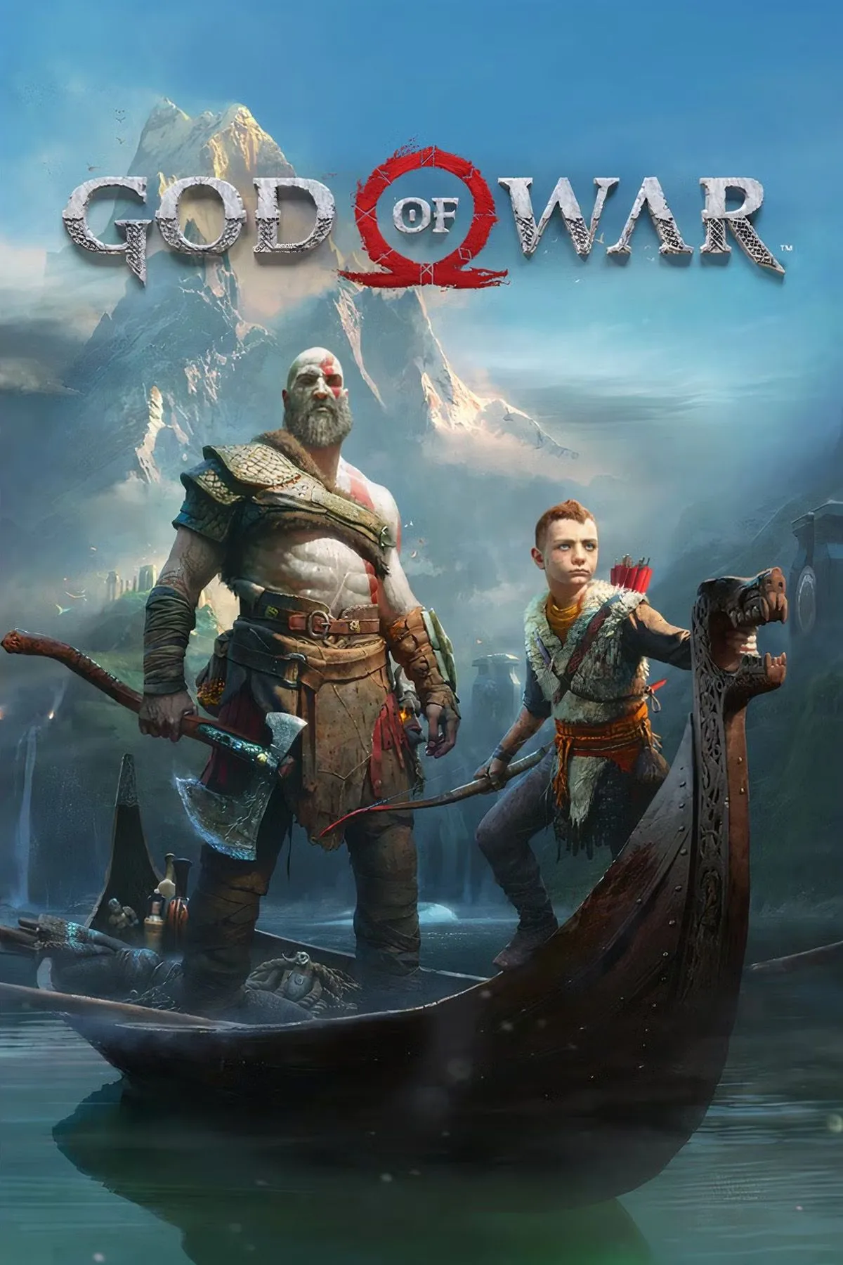 Bìa game God of War, minh họa ý tưởng về một Kratos suy yếu khi hồi sinh sau cái chết trong Helheim