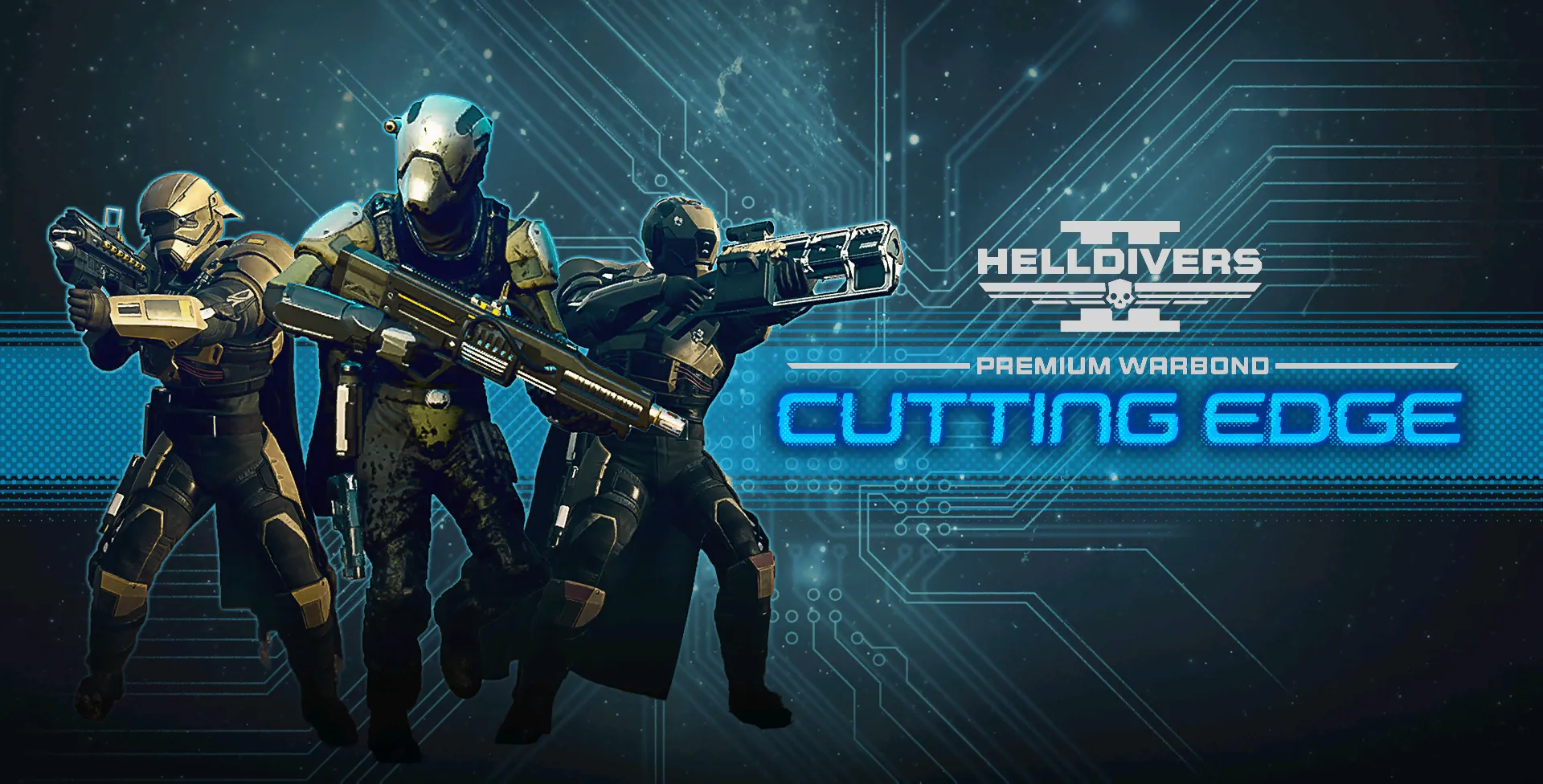 Bìa Warbond Cutting Edge của Helldivers 2, nổi bật với công nghệ laser tiên tiến và thiết kế hiện đại.