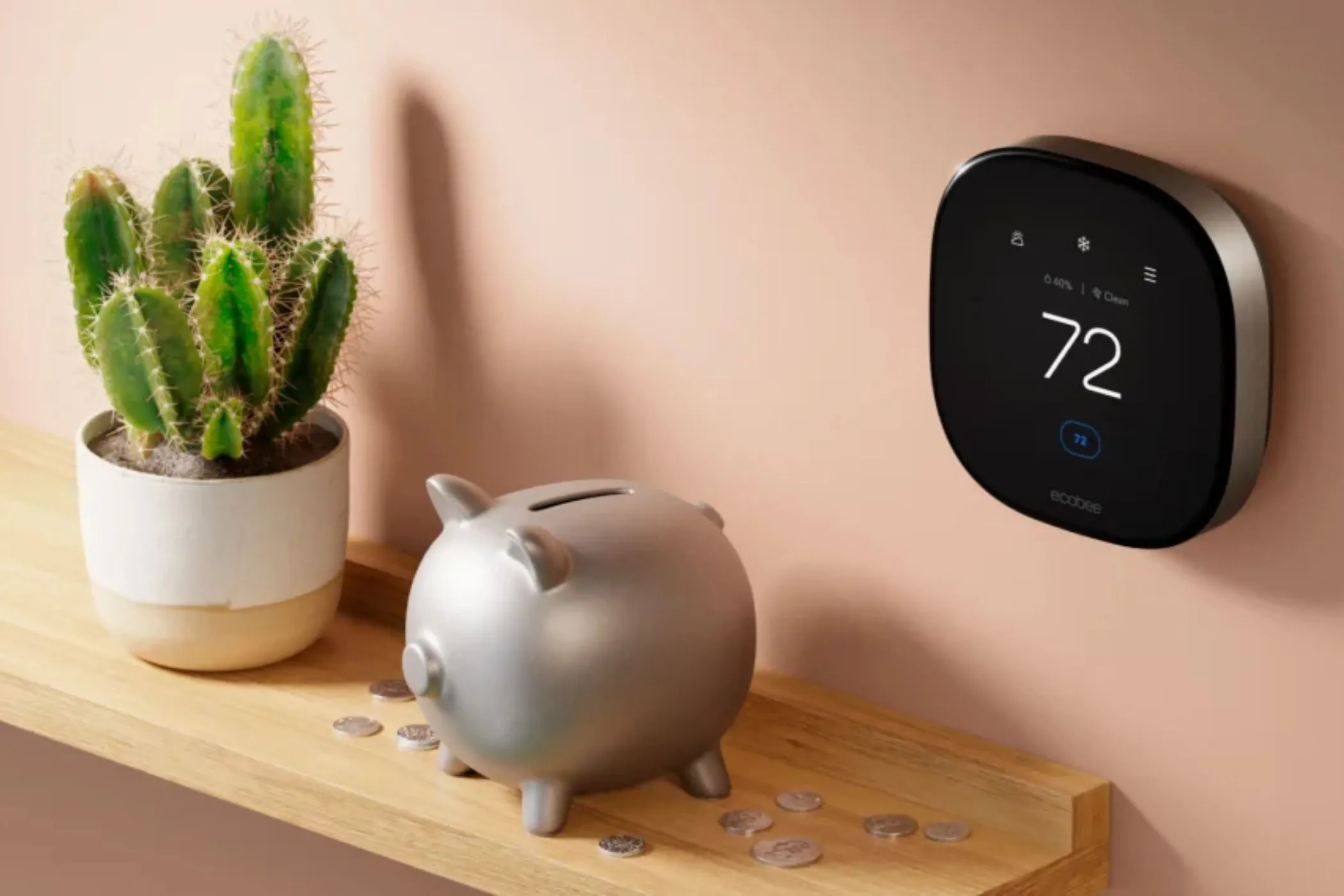 Bộ điều nhiệt thông minh Ecobee Smart Thermostat Premium, thể hiện khả năng điều khiển nhiệt độ nhà thông minh qua Siri