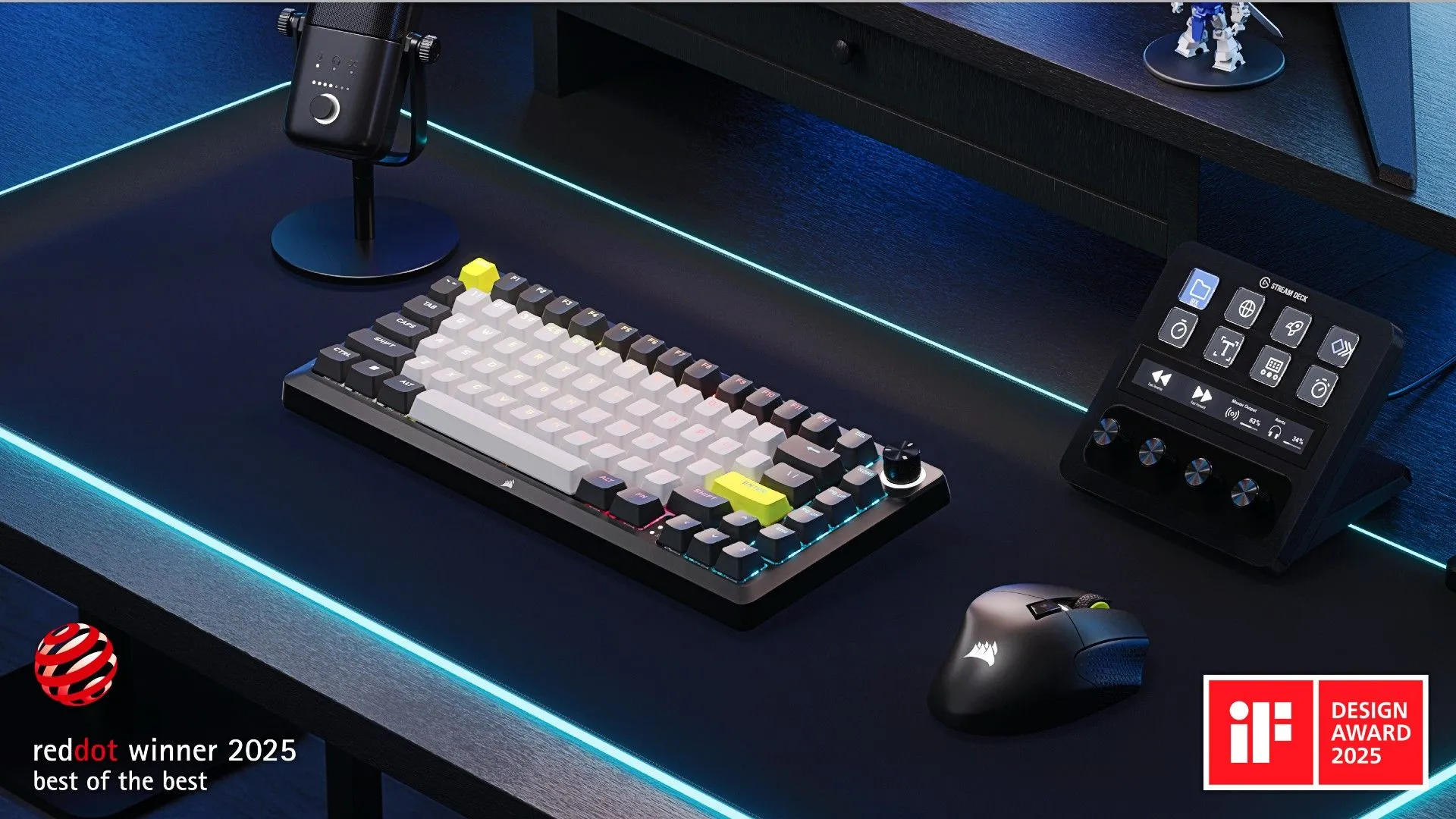 Bộ kit bàn phím Corsair MAKR 75 lắp ráp trên bàn làm việc, cho phép người dùng tự lắp và tùy chỉnh.