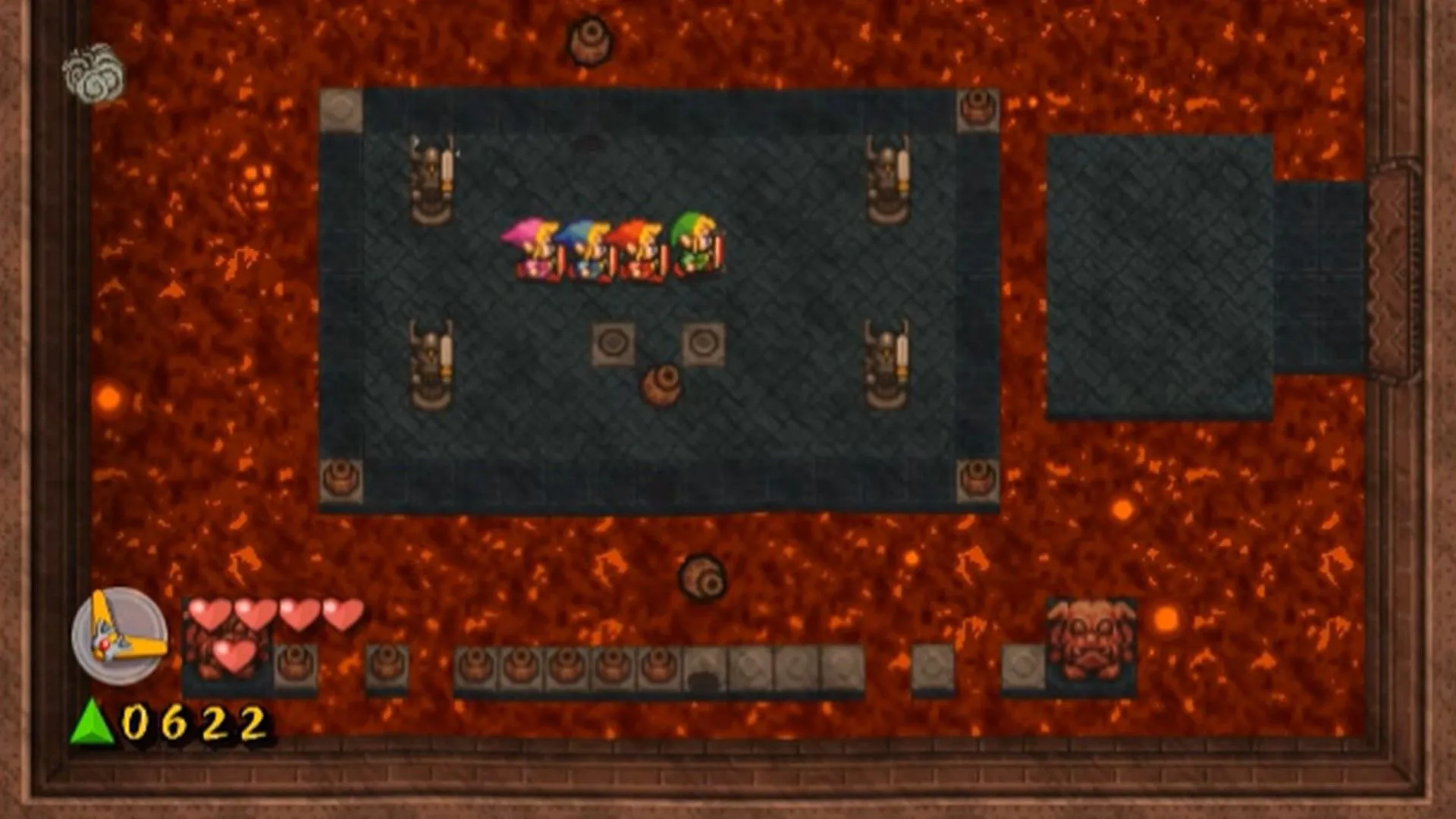 Bốn phiên bản của Link cùng nhau phiêu lưu trong The Legend of Zelda: Four Swords Adventures.
