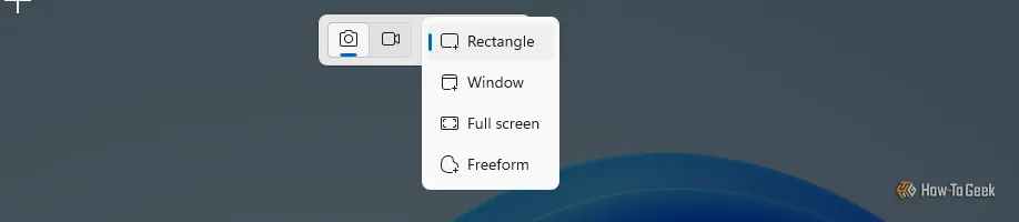 Các lựa chọn chụp cơ bản có sẵn trong Windows Snipping Tool