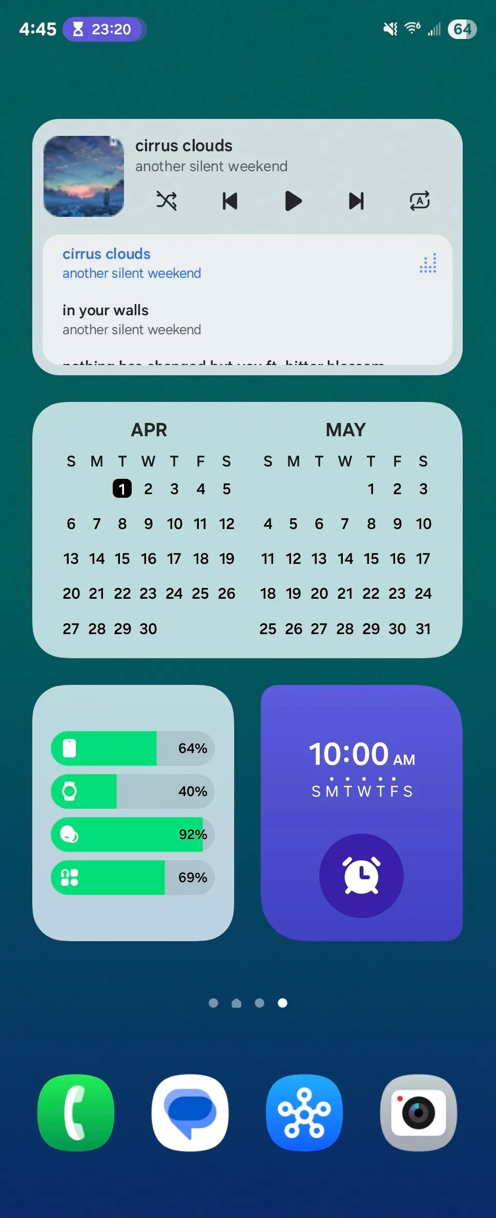 Các widget được sắp xếp hài hòa trên màn hình chính của Samsung One UI 7, với góc bo tròn và độ trong suốt được cải thiện.