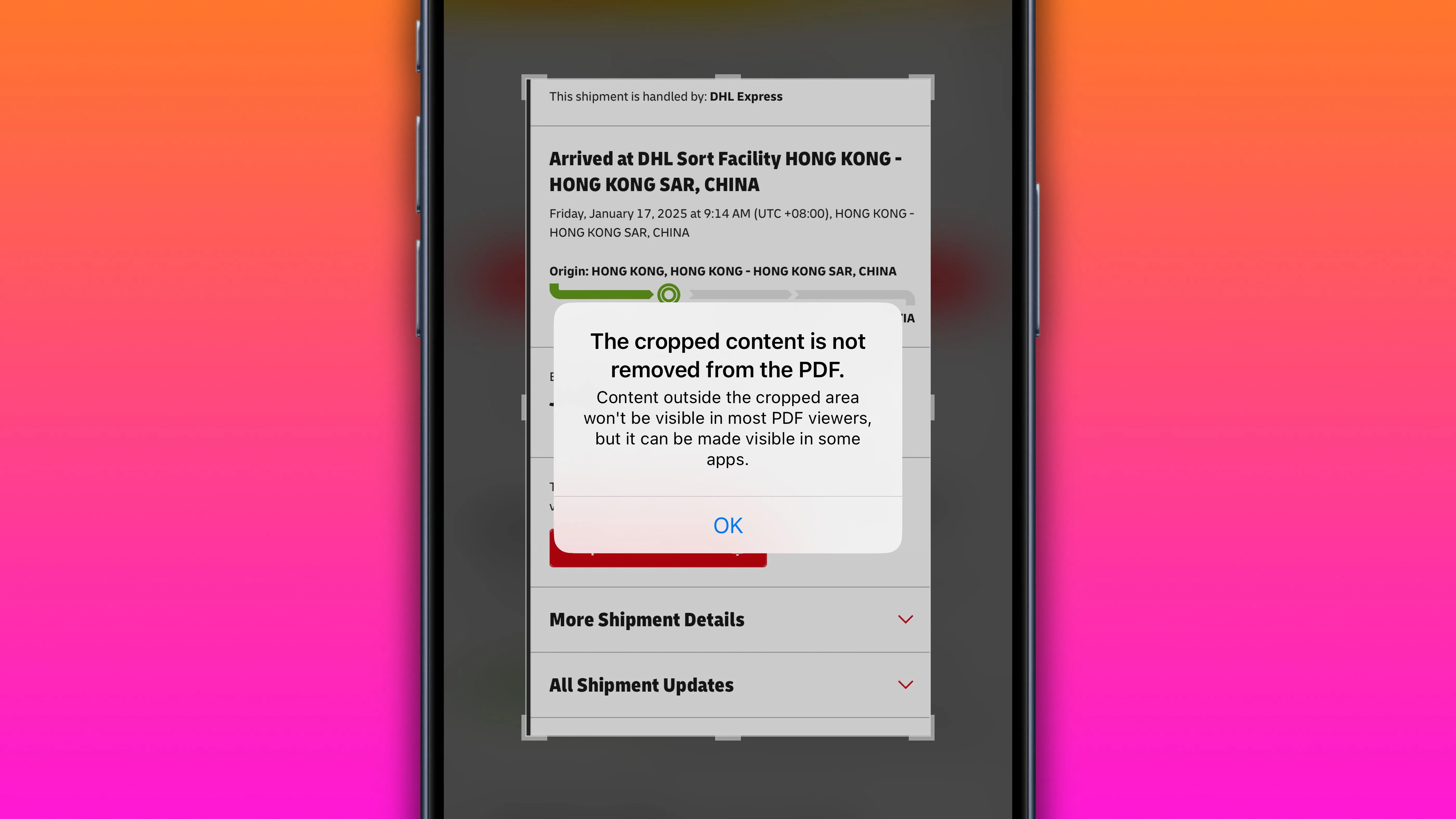 Cảnh báo về việc cắt PDF trong công cụ Ảnh chụp màn hình trên iPhone