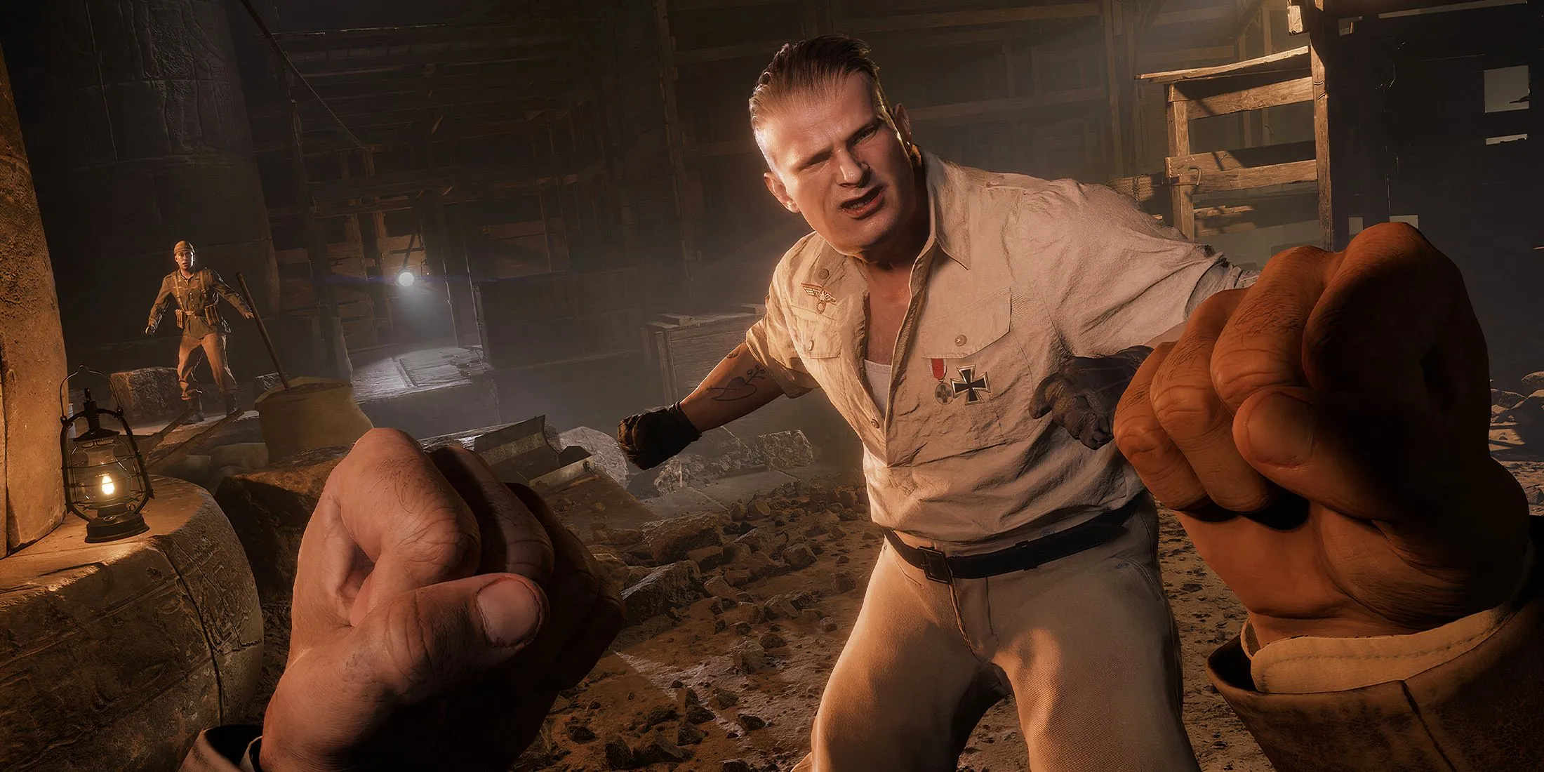 Cảnh chiến đấu cận chiến trong game Indiana Jones and the Great Circle, minh họa đồ họa và gameplay của tựa game phiêu lưu hành động.
