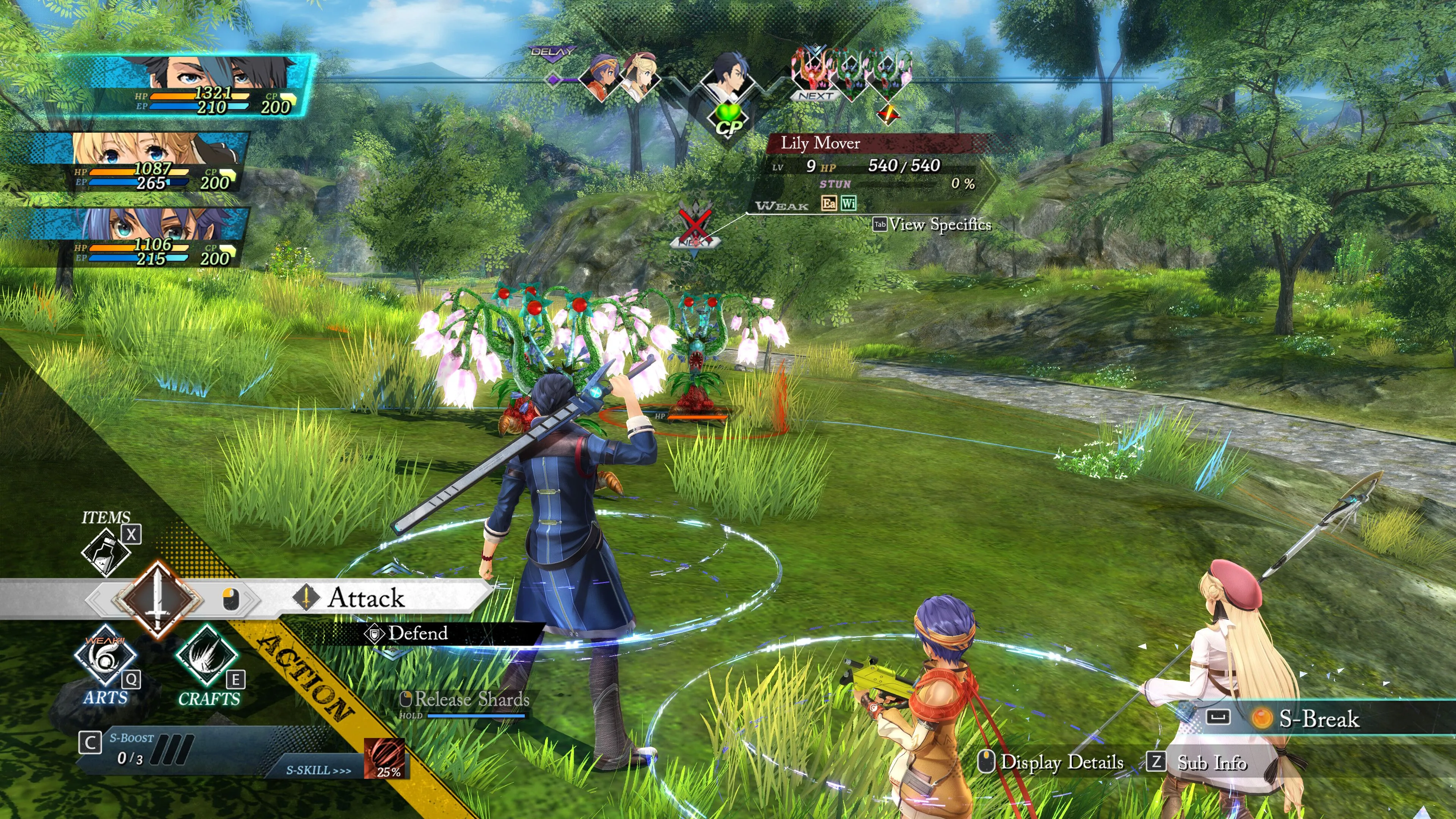 Cảnh chiến đấu trong The Legend of Heroes: Trails Through Daybreak, thể hiện sự phát triển cốt truyện liên tục và gameplay hấp dẫn của series Trails.