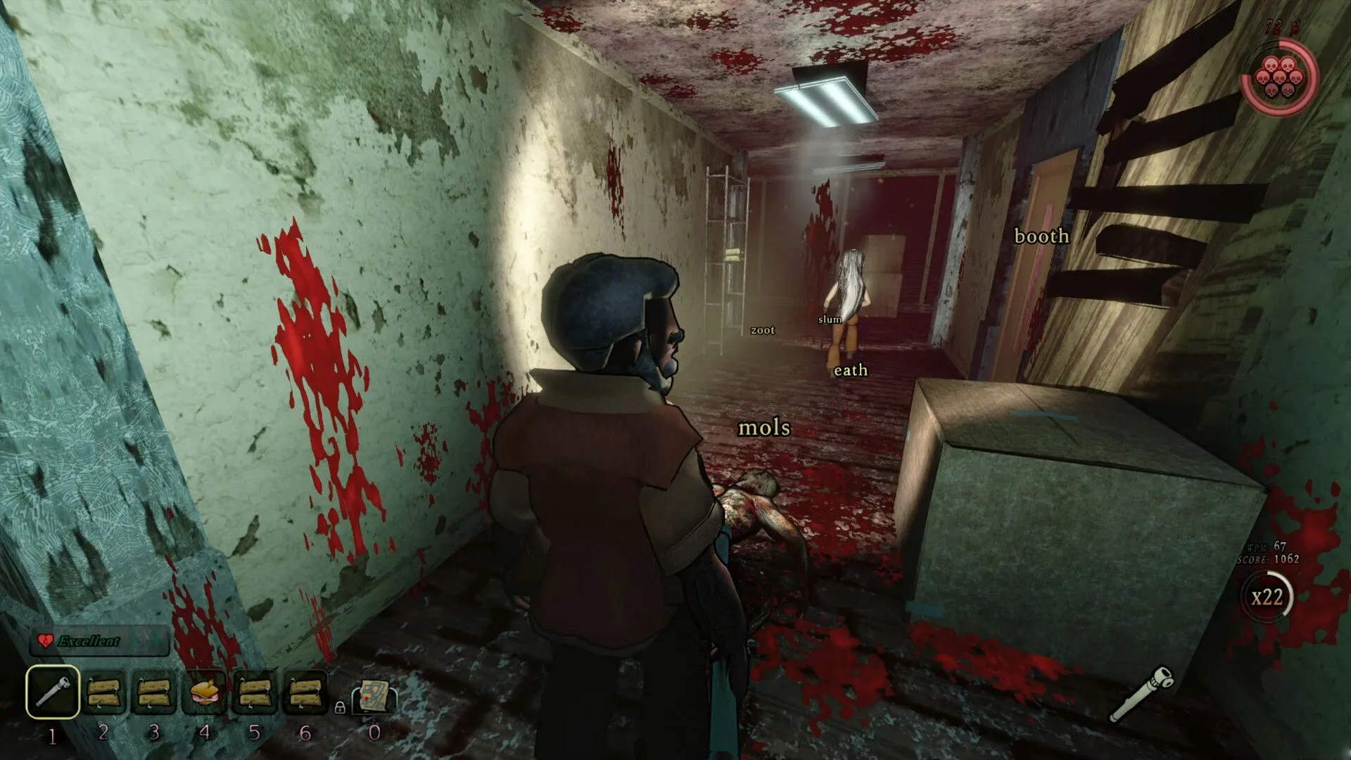 Cảnh chơi co-op trong Blood Typers, một game kinh dị sinh tồn đòi hỏi kỹ năng gõ phím nhanh để vượt qua thử thách.