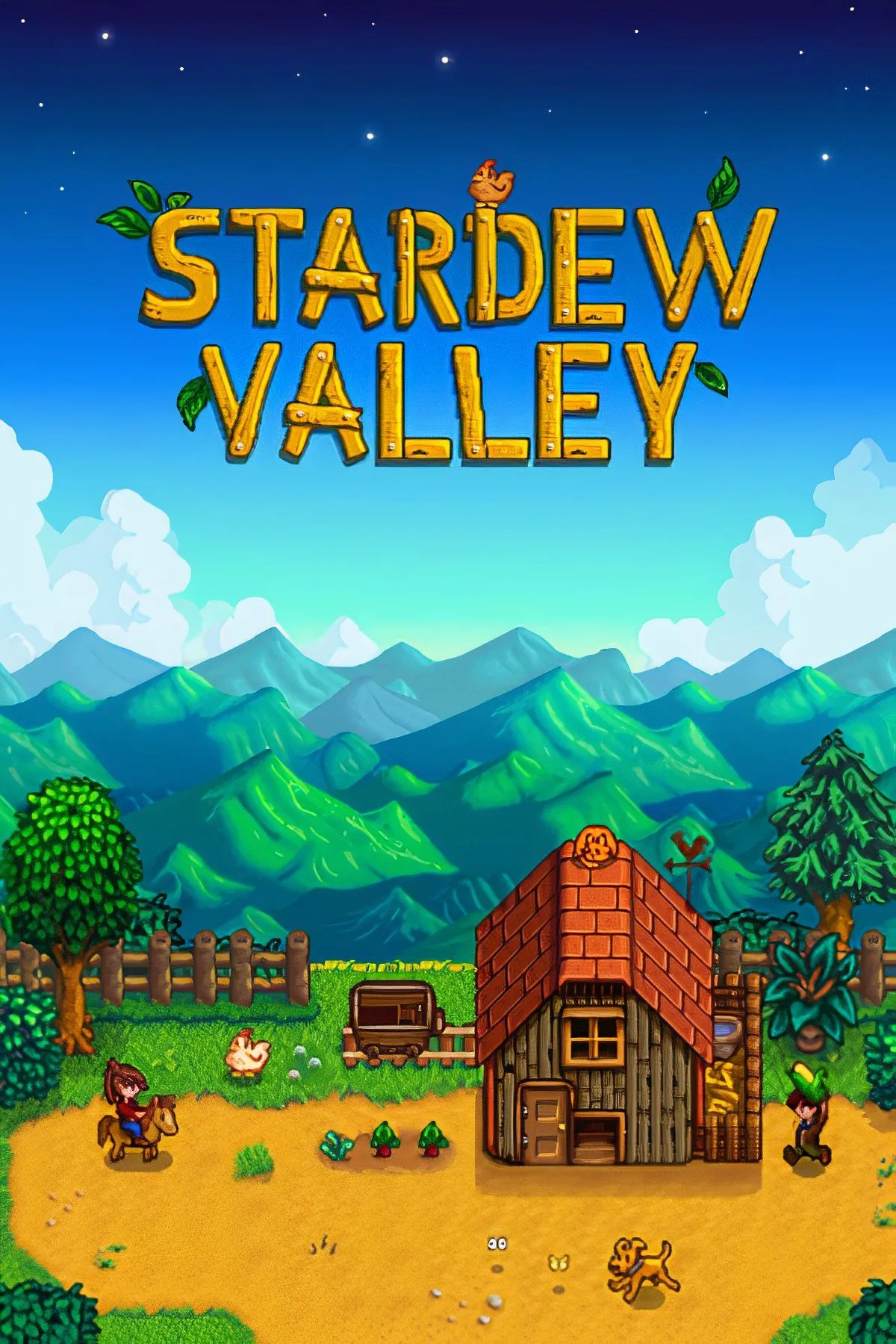 Cặp đôi đang xây dựng và quản lý trang trại trong Stardew Valley, thể hiện sự hợp tác trong công việc nông trại.