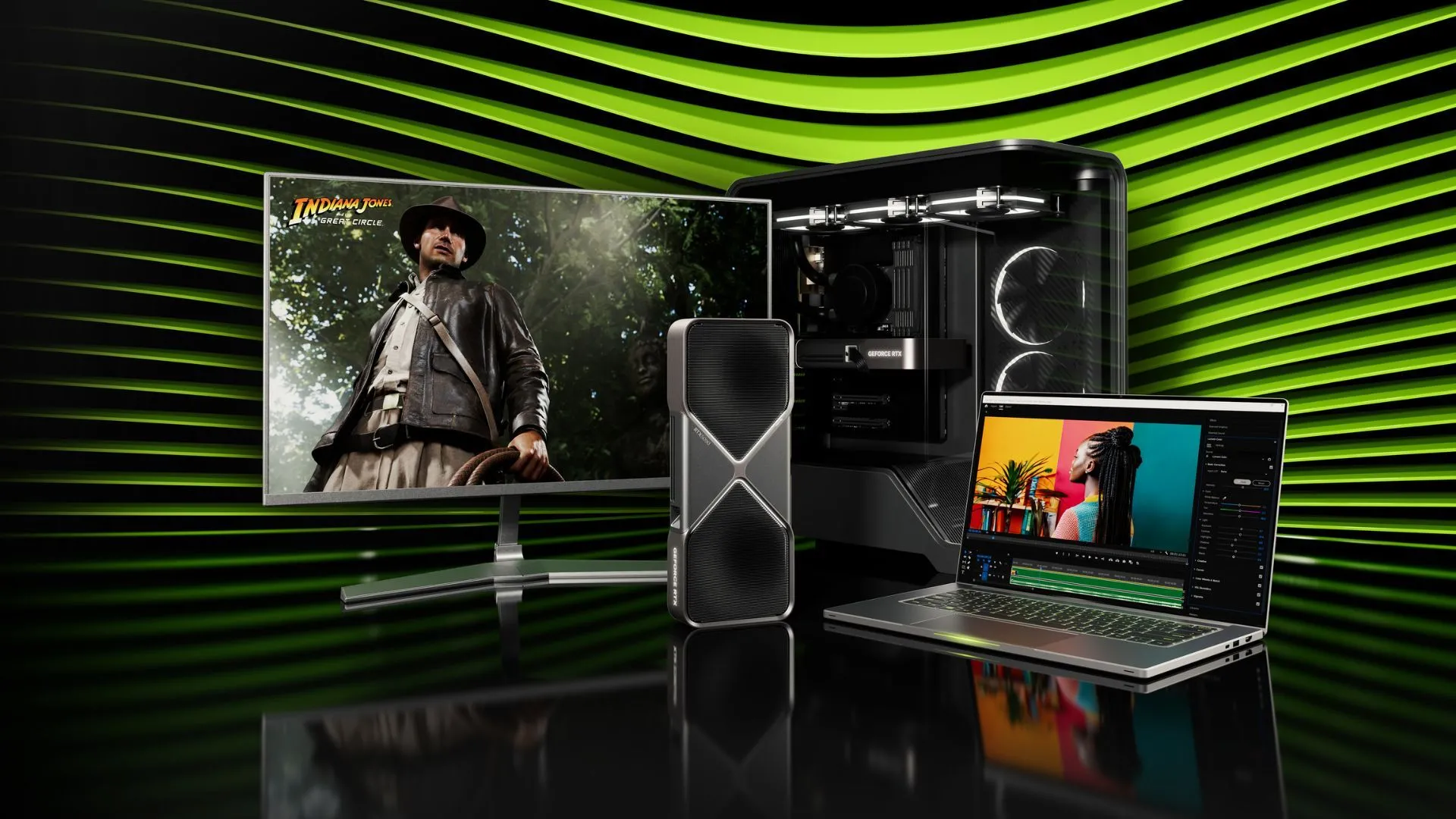 Card đồ họa NVIDIA RTX 5090 trong hộp trưng bày.