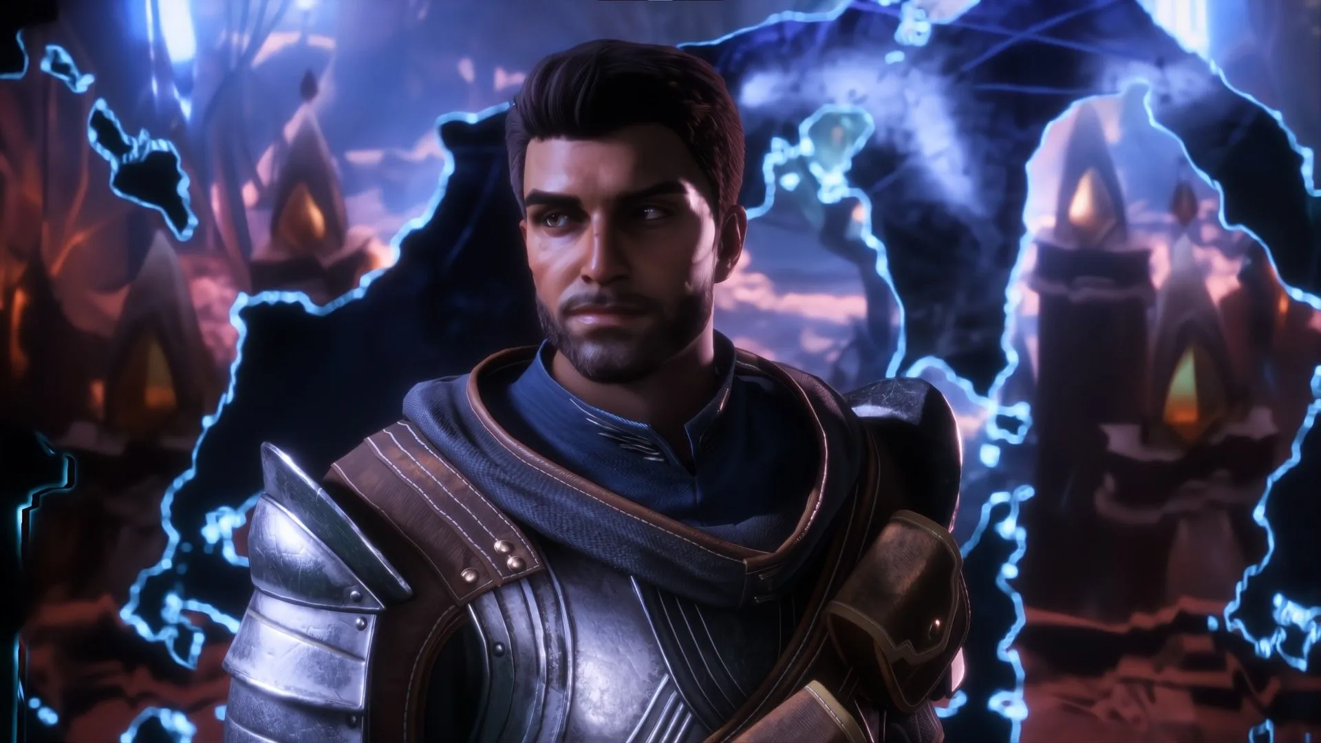 Chiến binh Dragon Age The Veilguard nhìn về bên trái gần những vết nứt.