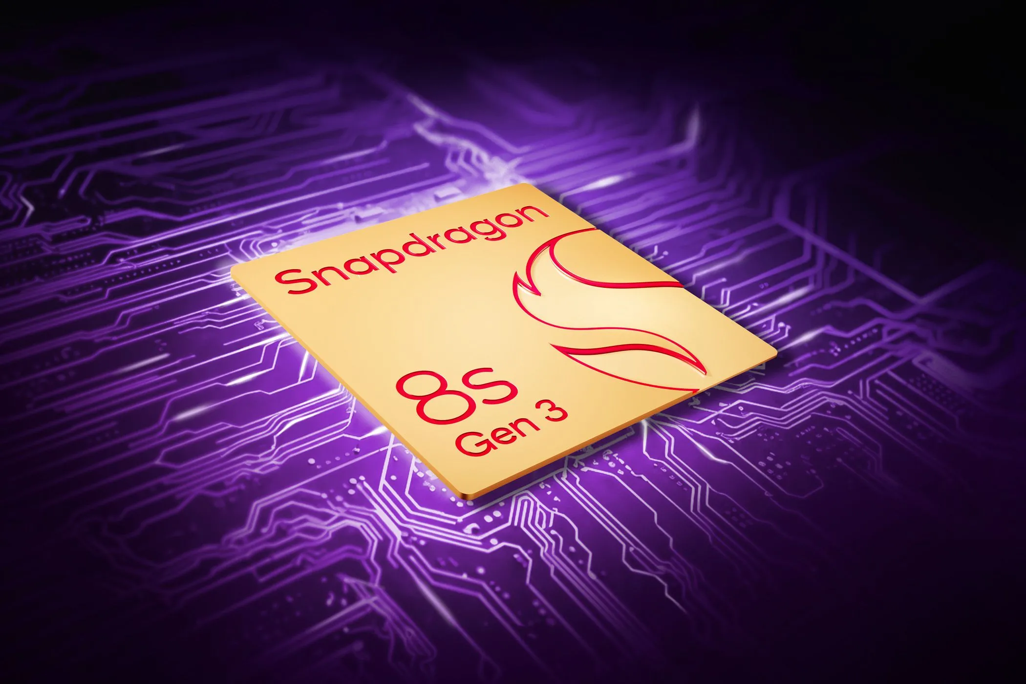 Chip Snapdragon 8 Gen 3 mạnh mẽ trên nền bo mạch chủ màu tím, đại diện cho hiệu năng vượt trội của OnePlus 13R.