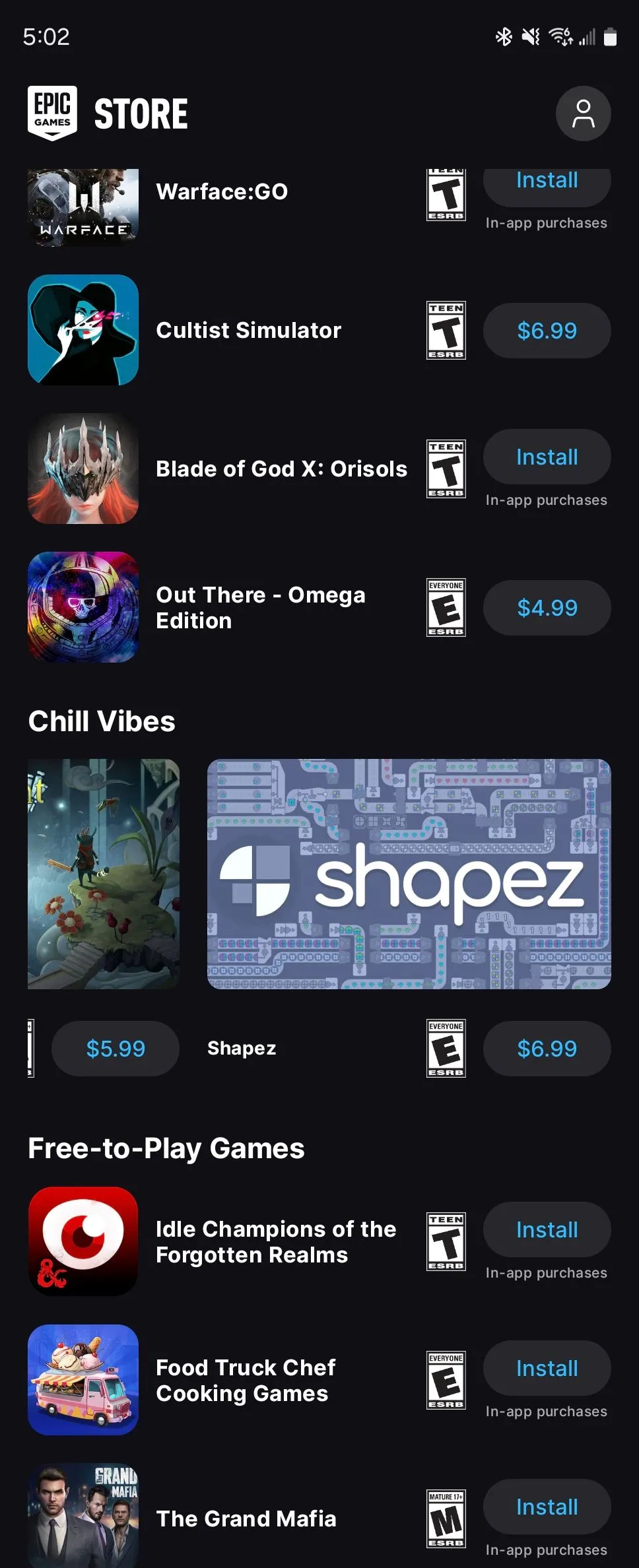 Danh sách các trò chơi được tuyển chọn kỹ lưỡng trên Epic Games Store dành cho thiết bị Android.