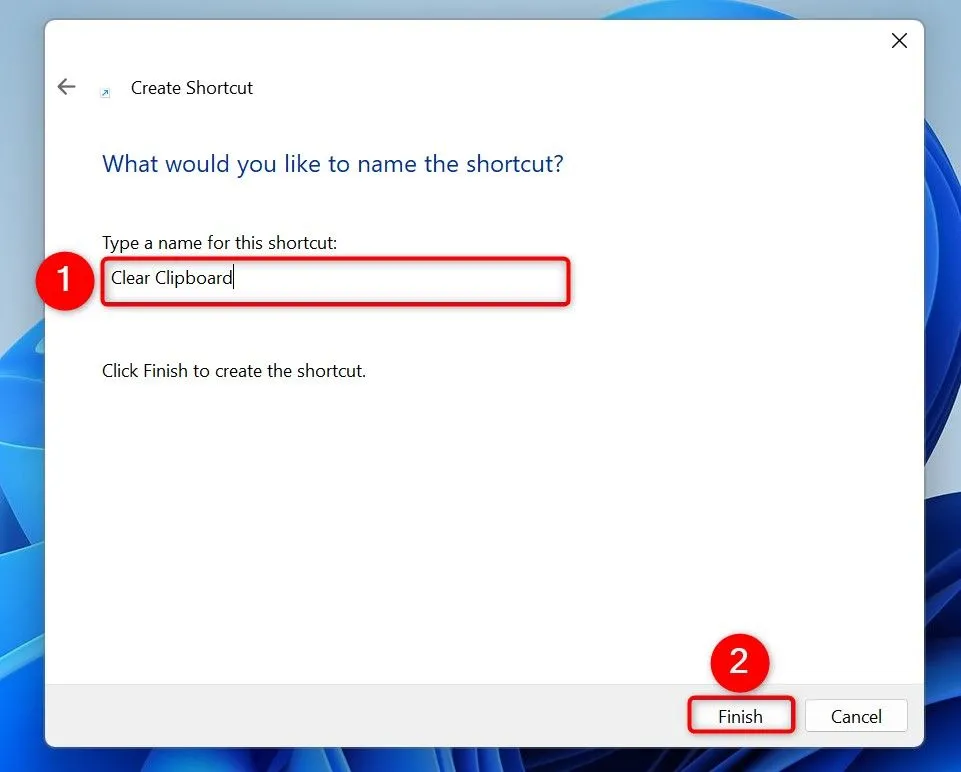 Đặt tên cho phím tắt xóa clipboard trên desktop Windows 11