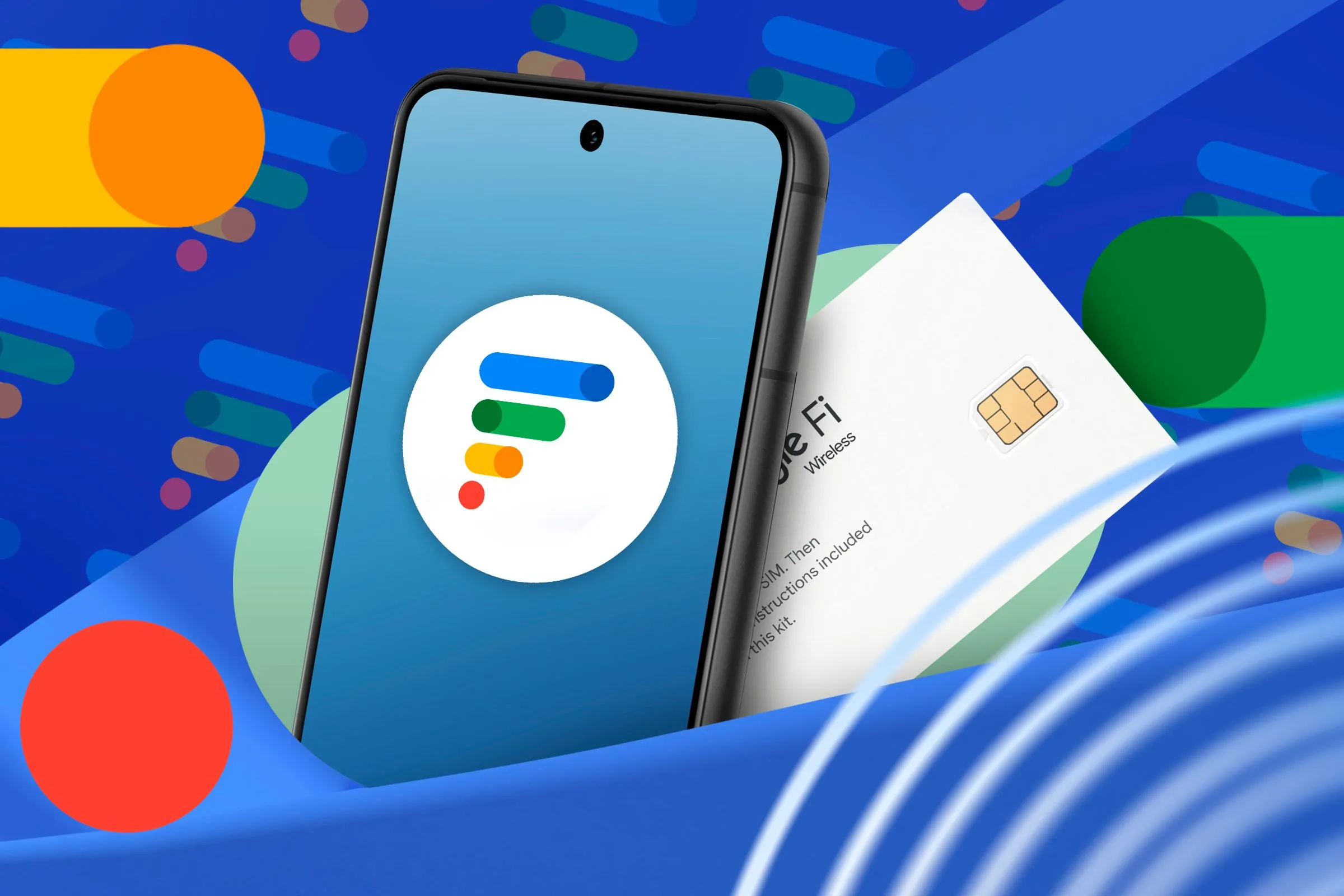 Điện thoại hiển thị dịch vụ Google Fi với thẻ SIM bên cạnh