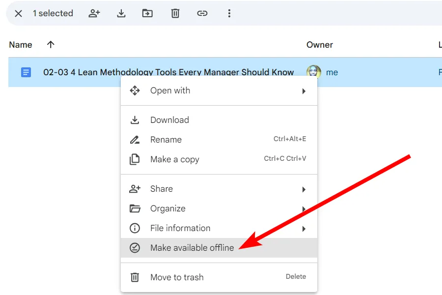 Đồng bộ file Google Drive thủ công: Chuột phải vào file và chọn &quot;Make Available Offline&quot;.
