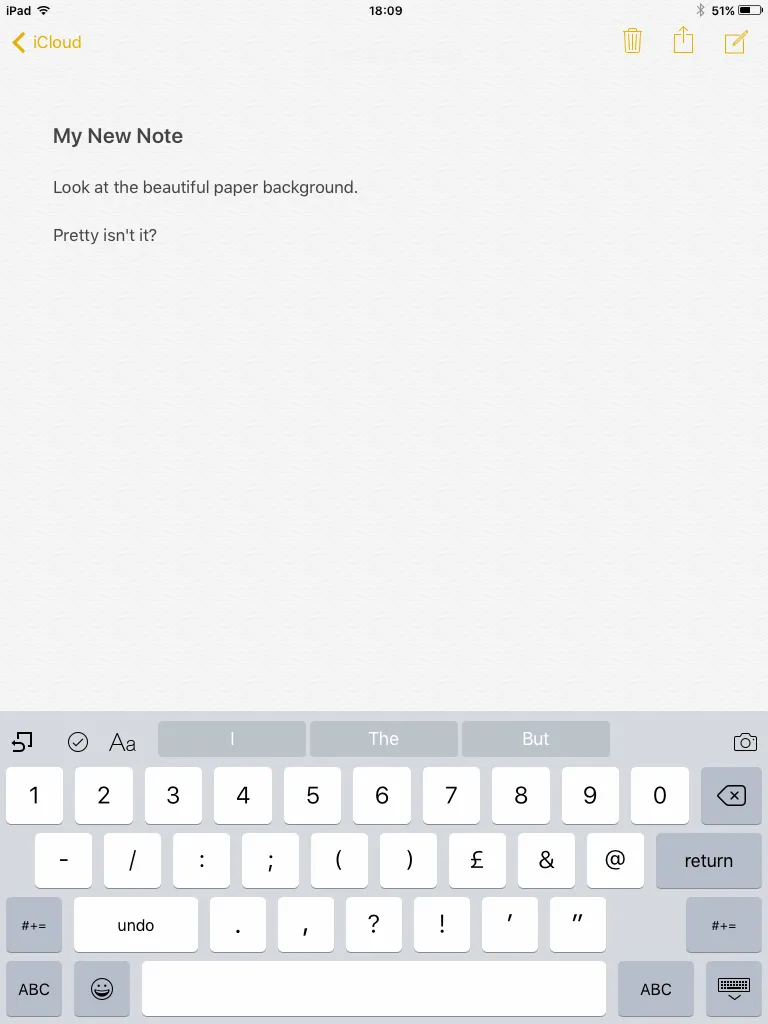 Giao diện ghi chú với hiệu ứng giấy thực tế trong ứng dụng Ghi chú trên iPad 2.