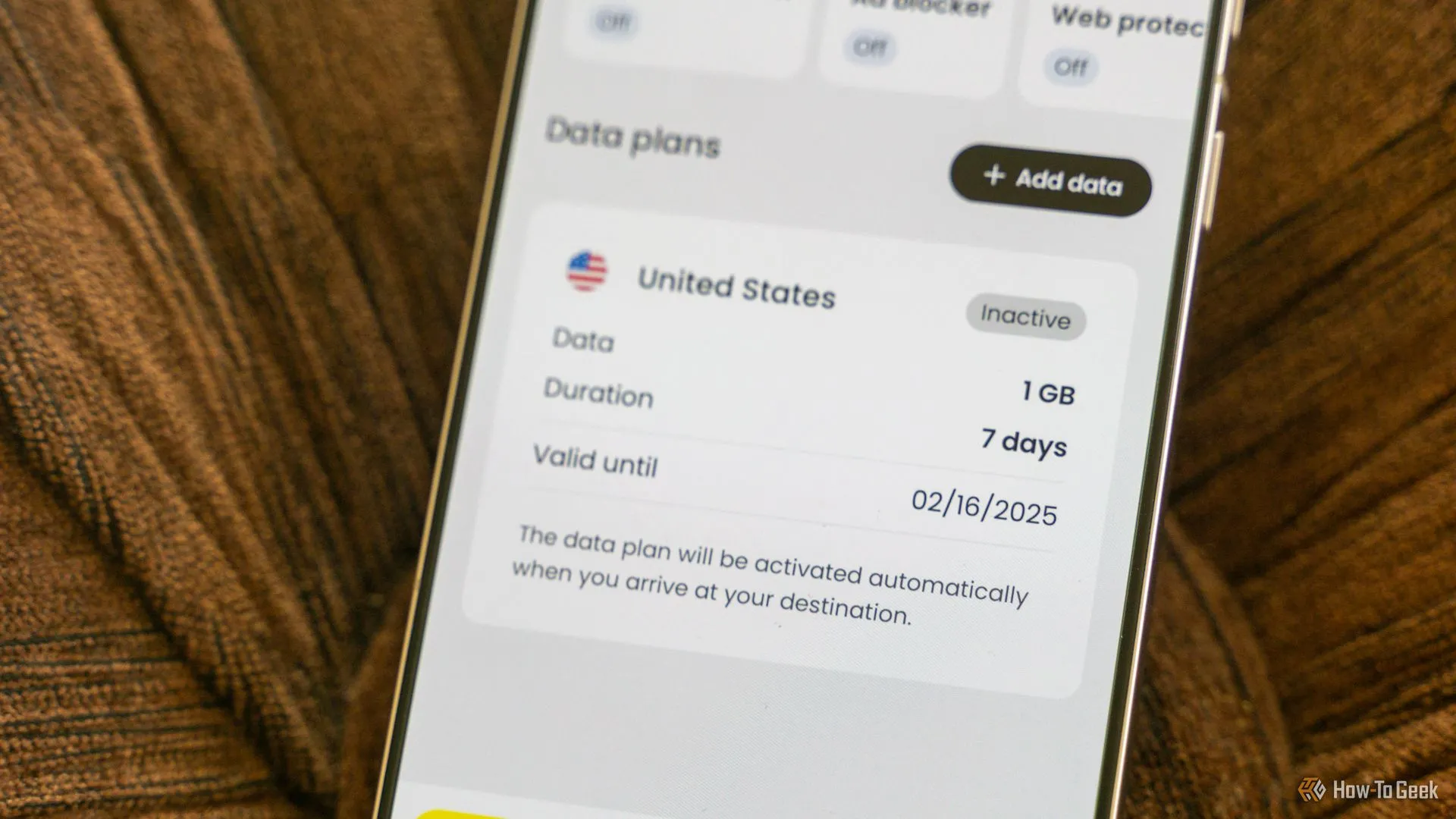 Giao diện ứng dụng Saily eSIM hiển thị gói dữ liệu 1GB tại Mỹ đang không hoạt động.