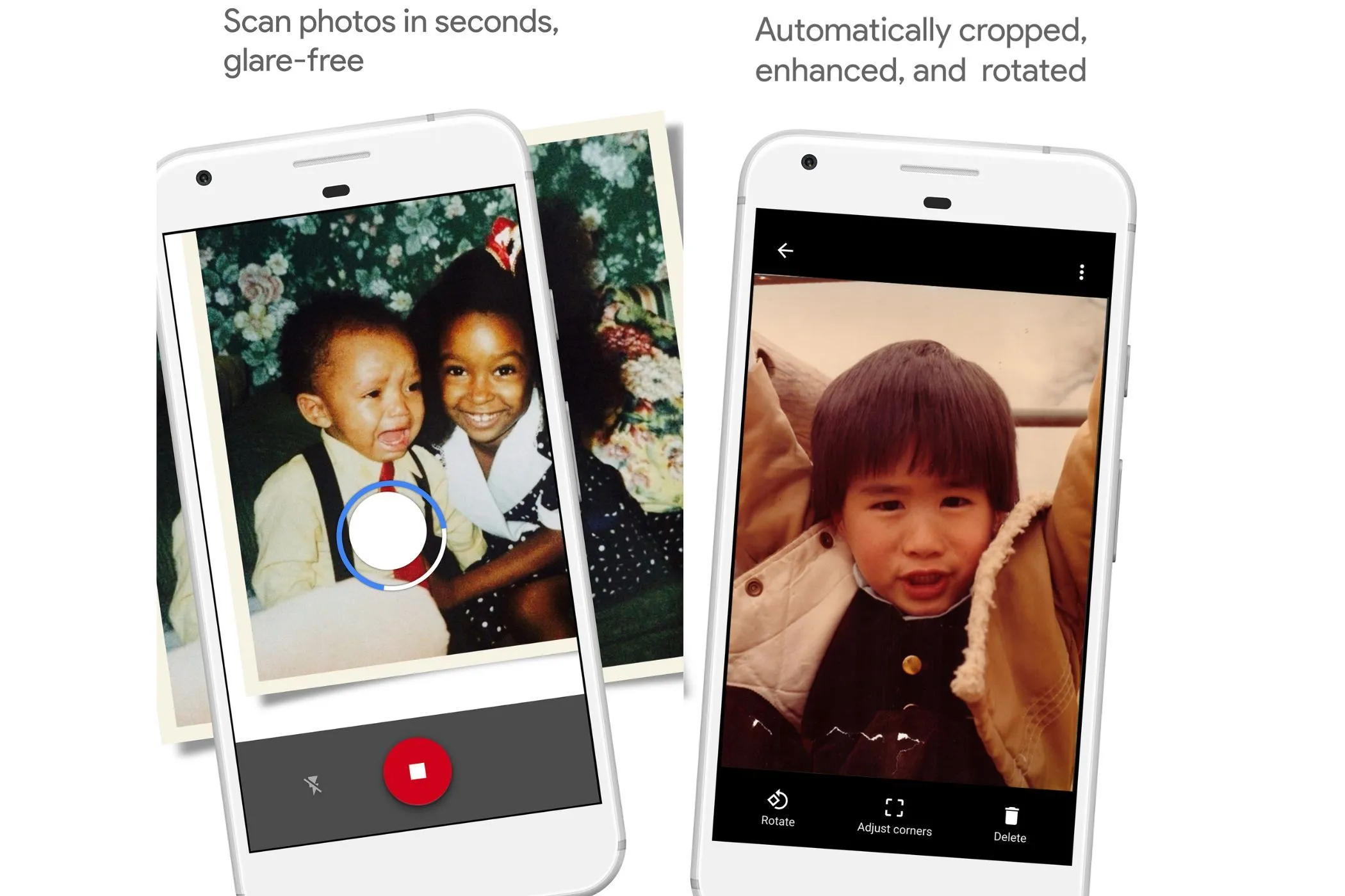 Giao diện và quy trình quét ảnh cũ bằng ứng dụng Google Photoscan