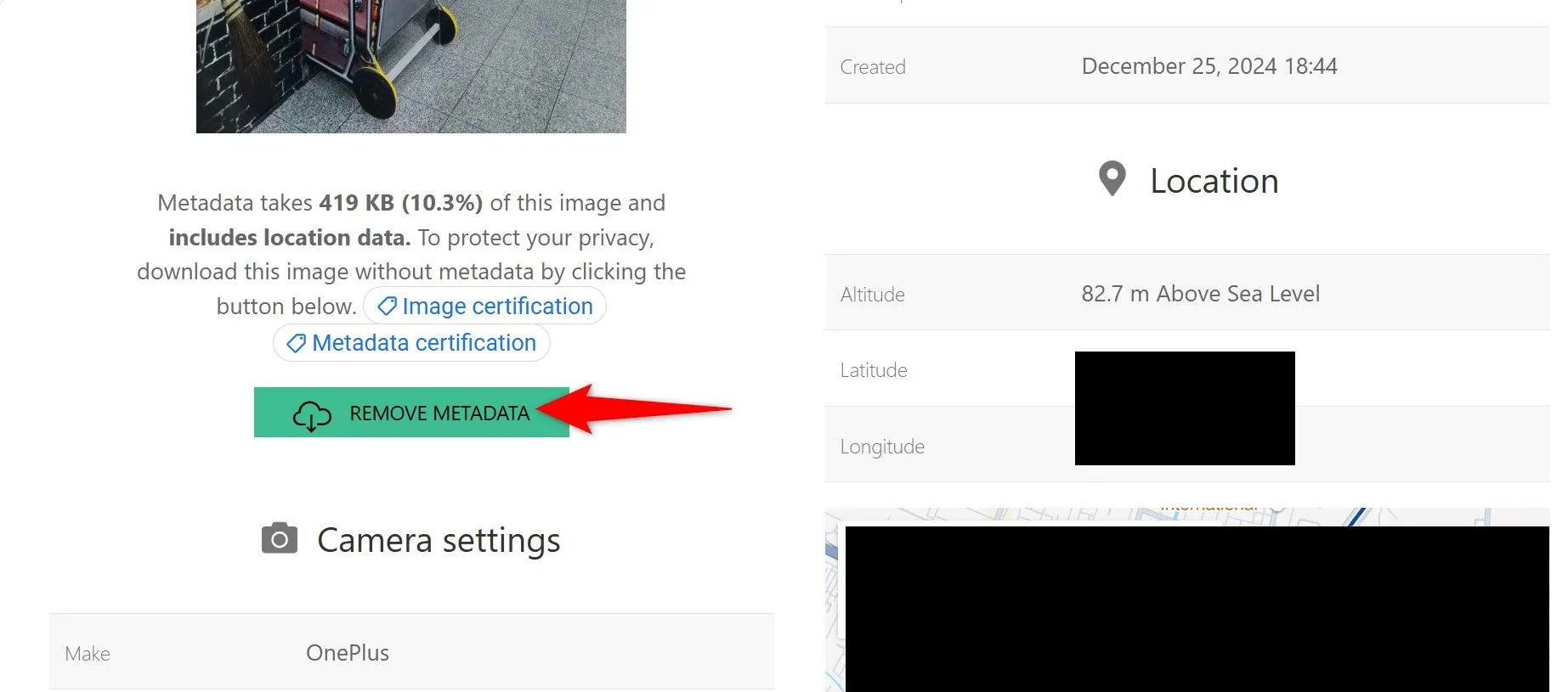 Giao diện website Jimpl để tải ảnh lên và xóa metadata