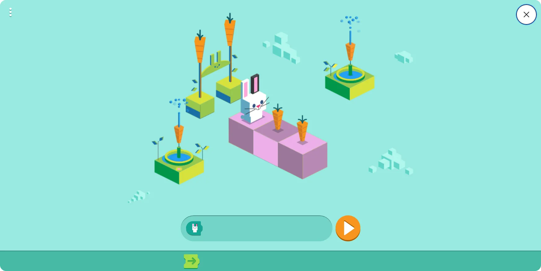 Google Doodle Coding for Carrots minh họa chú thỏ đang thu thập cà rốt bằng cách lập trình, kỷ niệm 50 năm ngôn ngữ Logo