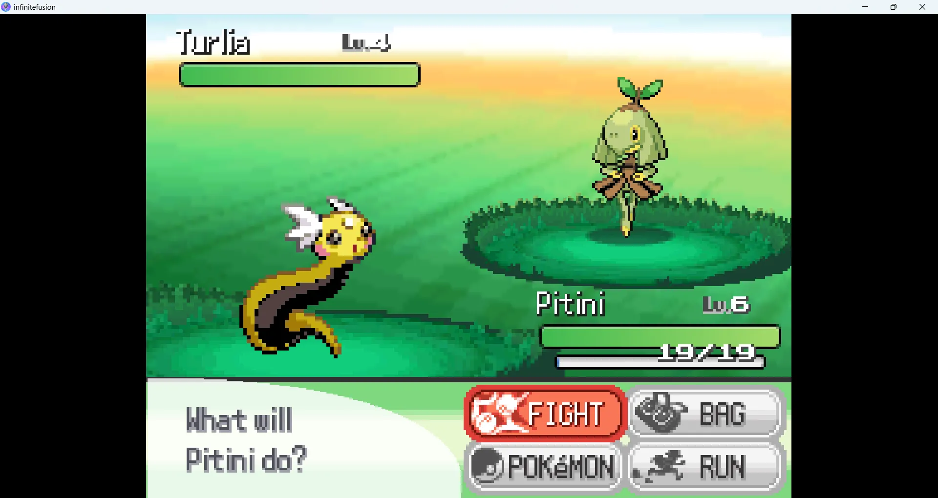 Hai Pokémon hợp nhất đối đầu nhau trong trận chiến của Pokémon Infinite Fusion, minh họa tính bất ngờ của chế độ ngẫu nhiên
