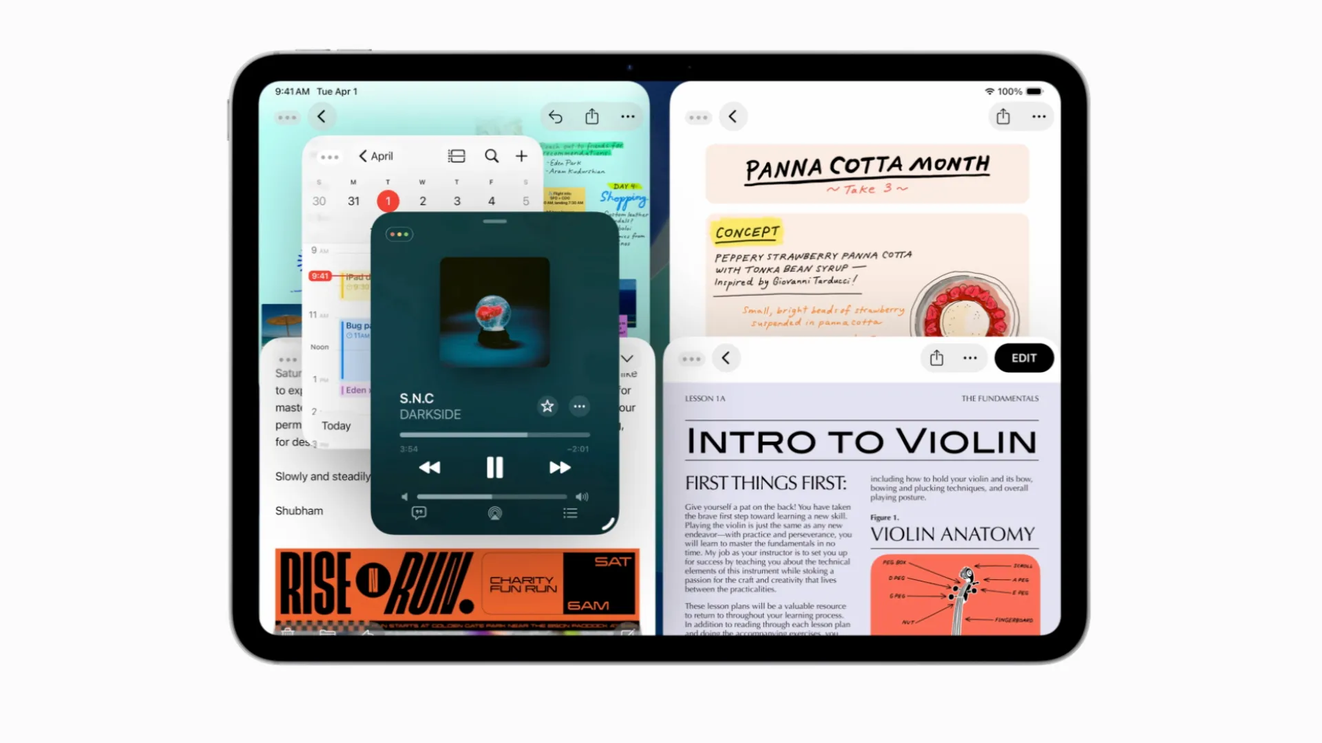 Hệ thống quản lý cửa sổ mới của iPadOS 26 với các ứng dụng được sắp xếp dưới dạng cửa sổ nổi.