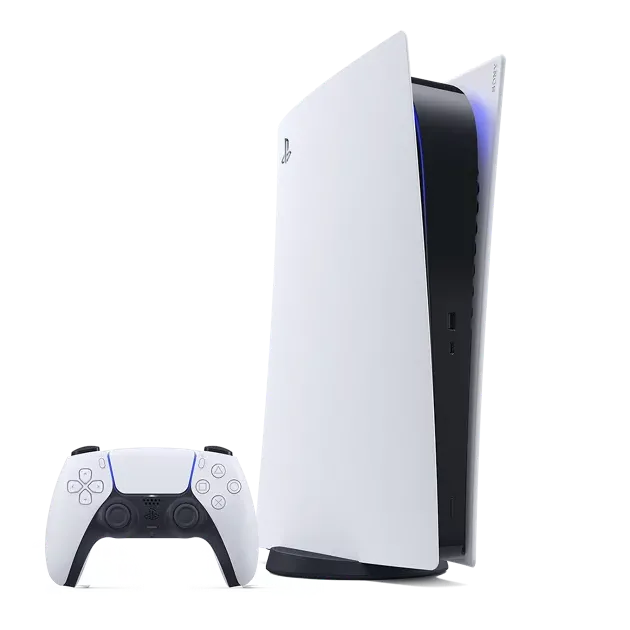 Hình ảnh máy chơi game PlayStation 5 thế hệ hiện tại với thiết kế đặc trưng.