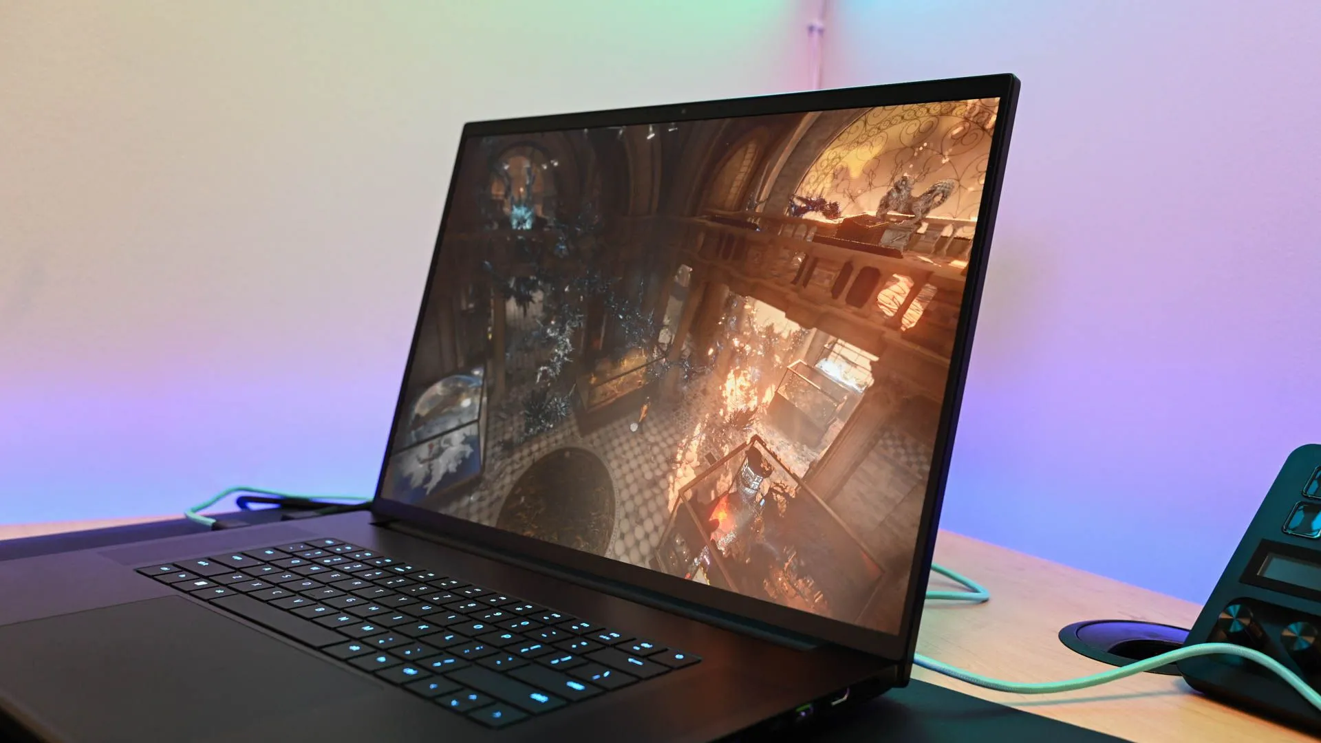 Kết quả kiểm tra benchmark TimeSpy 3DMark đang chạy trên laptop gaming Razer Blade 18, đánh giá hiệu năng đồ họa.