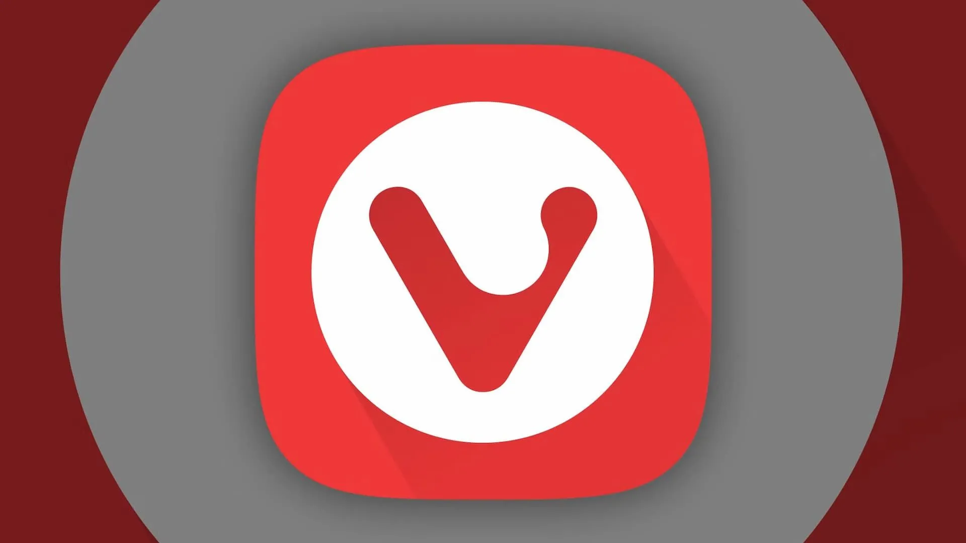 Logo Vivaldi trên vòng tròn trắng và nền đỏ.